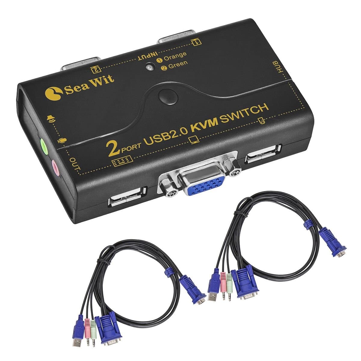 VGA Switch, 2 Port USB VGA KVM Switch with USB Hub Support Shared Audio and Microphone