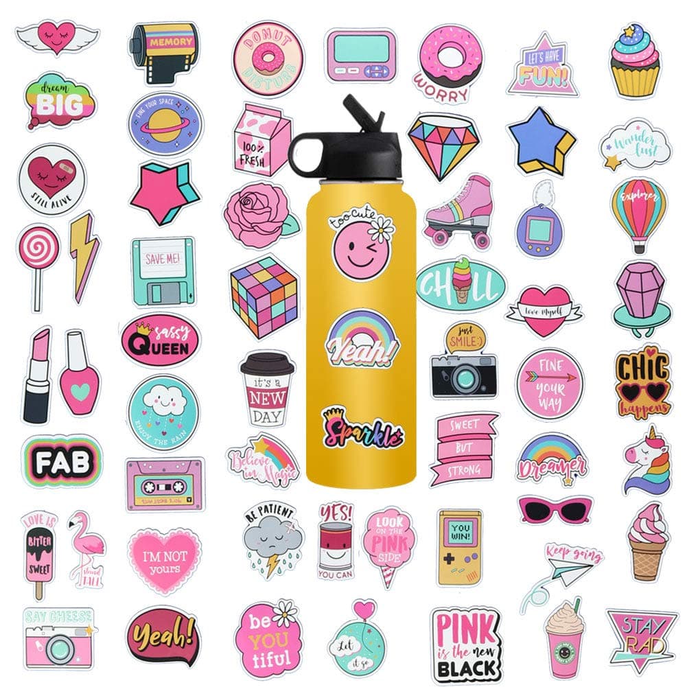 Cute Kids Sticker, Vinyl Waterproof Girl Stickers for Water Bottle Car Skateboard Luggage Guitar Bike Phone Cases Decal 60Pcs Pack