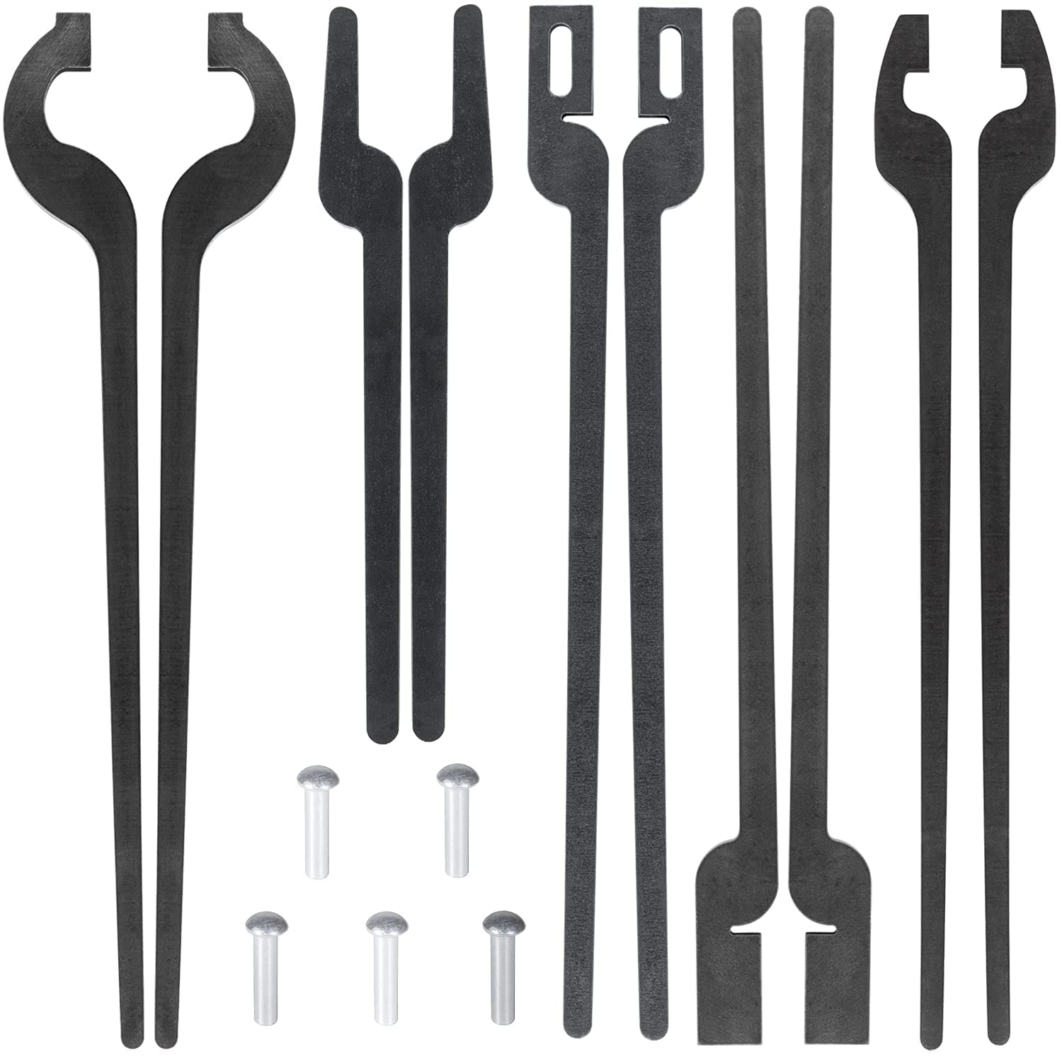 Blacksmith DIY Rapid Tongs Bundle Set with Rivets- Rapid Flat Jaw/Slot Jaw/V-Bit/Scroll/Bolt Tongs can be Heated