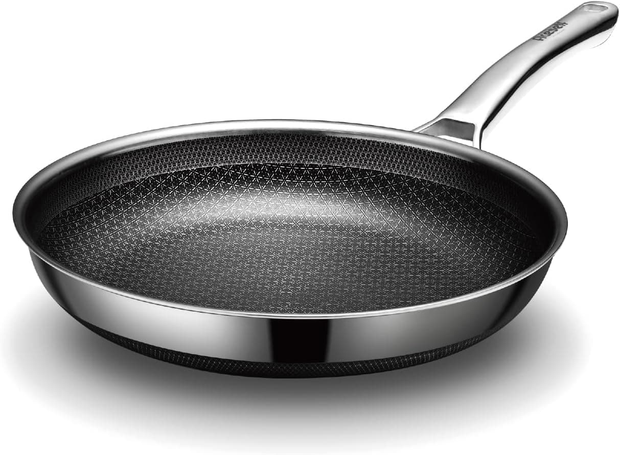 Non Stick Frying Pans,Hybrid 12 inch Frying Pans Nonstick,PFOA Free Cookware,non stick Stainless Steel Skillets,Dishwasher and Oven Safe, Works on Induction,Ceramic and Gas Cooktops