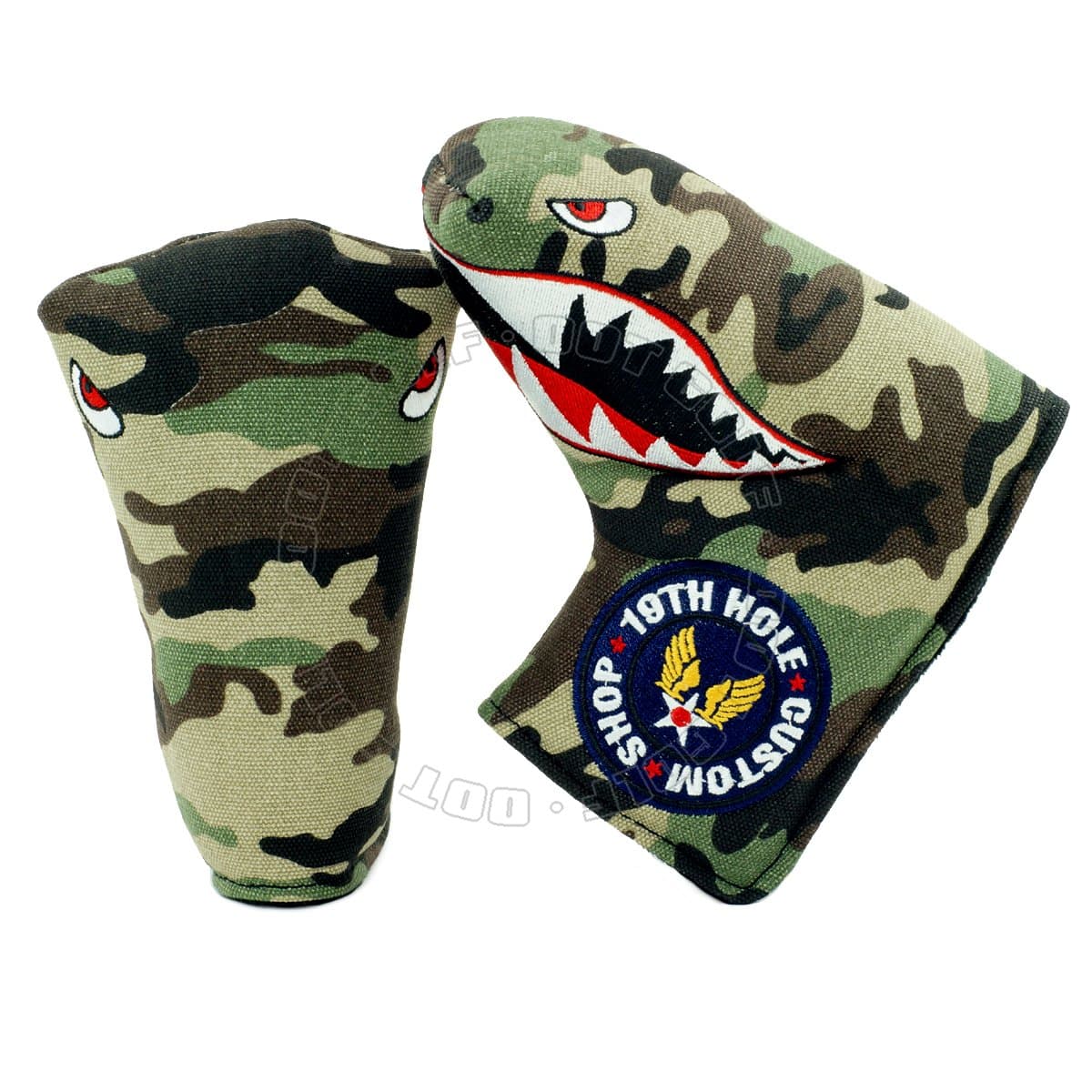 19th Hole Custom Shop Fighter Plane Headcover for Blade and Midsize Mallet Putter, Camouflage