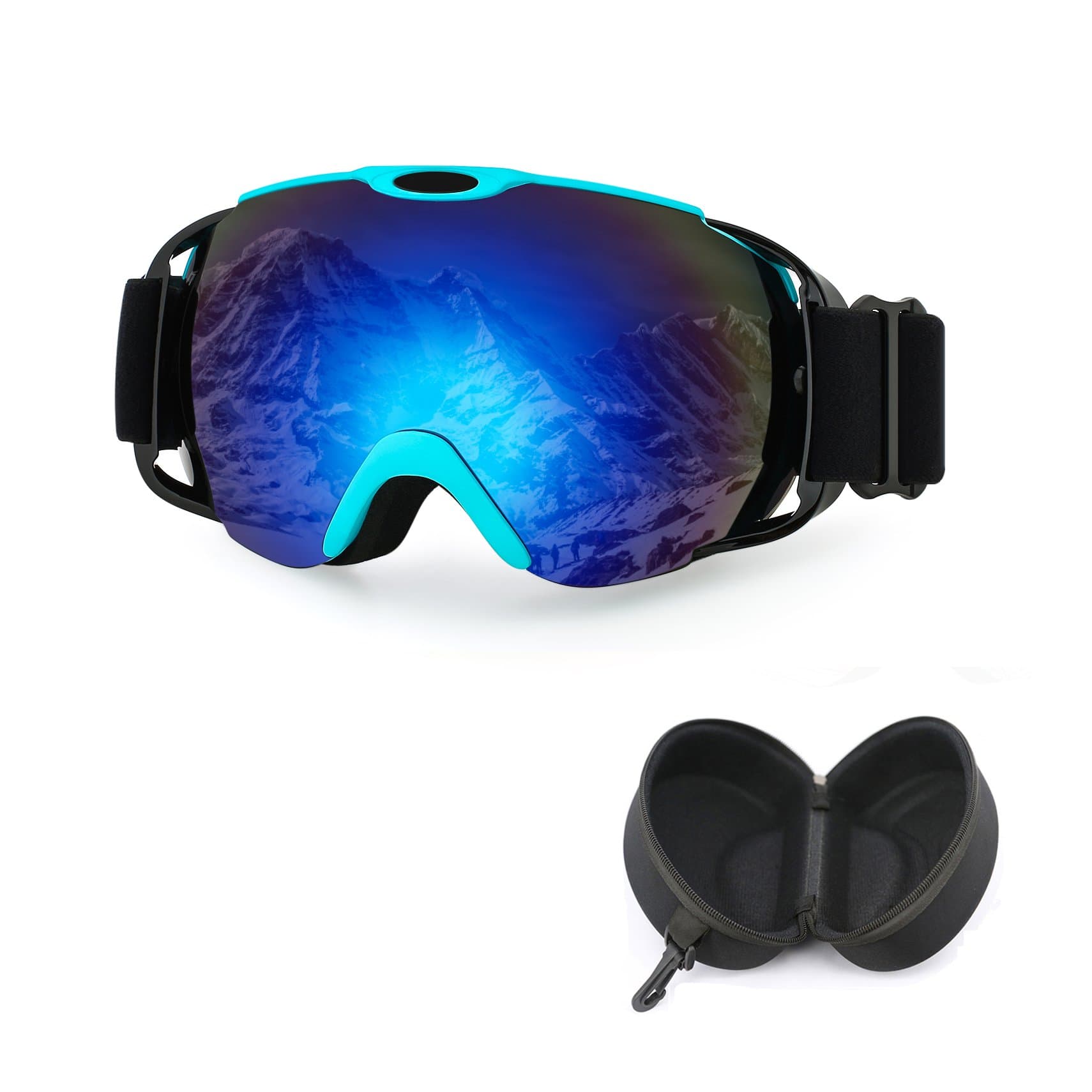 OTG Ski Goggles with Case ,iTavah Snowmobile Snowboard Skiing Glasses for Men Women & Younth Snow Outdoor Sports ,100% UV Protection, Anti-Fog ,Over the Glasses (Matte Blue)