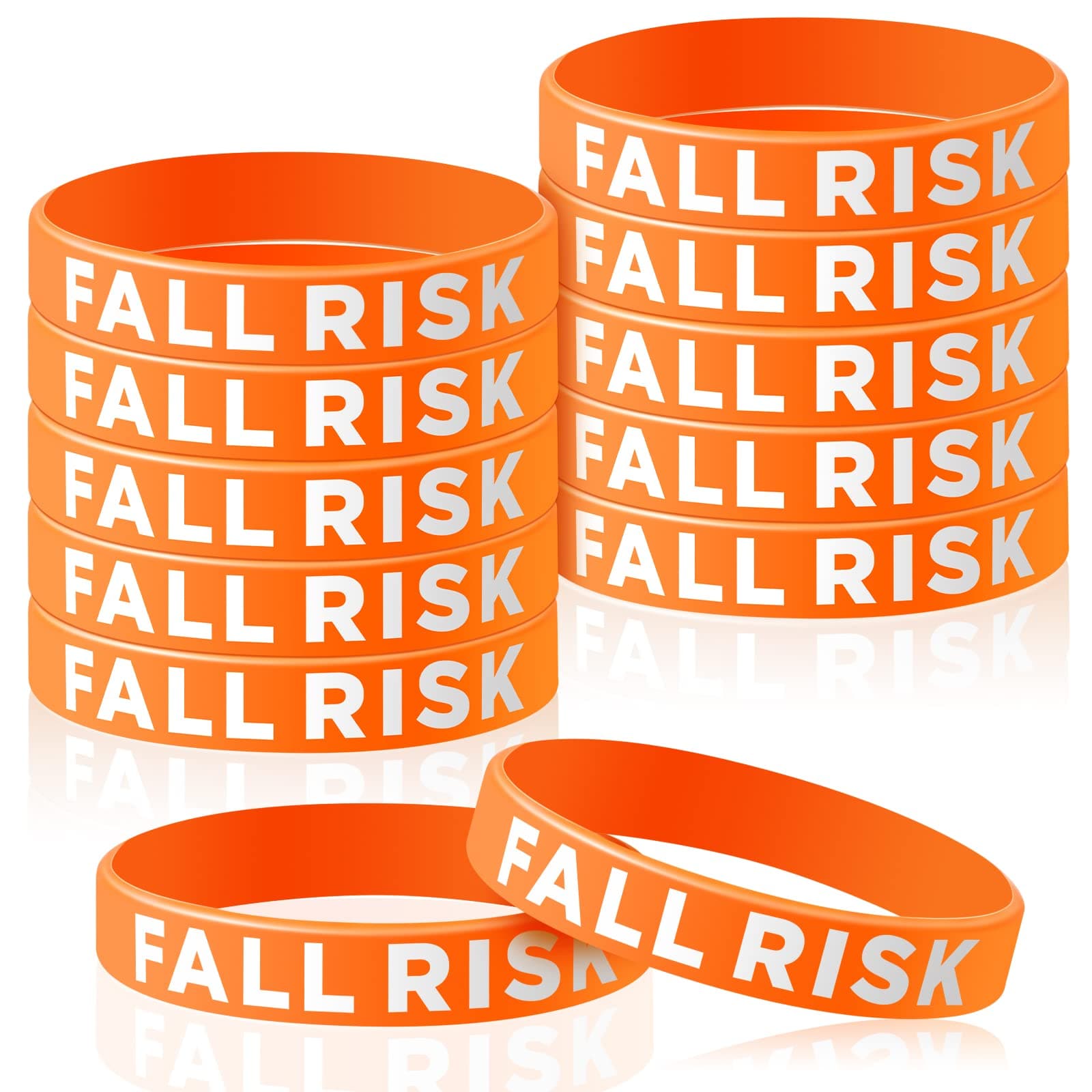 Sumind 12 Pcs Fall Risk Bracelet Emergency Alert Wristband for Elderly Patient Wristbands Fall Risk Silicone Rubber Bracelets for Men Women Kids Old People Gifts(Orange)