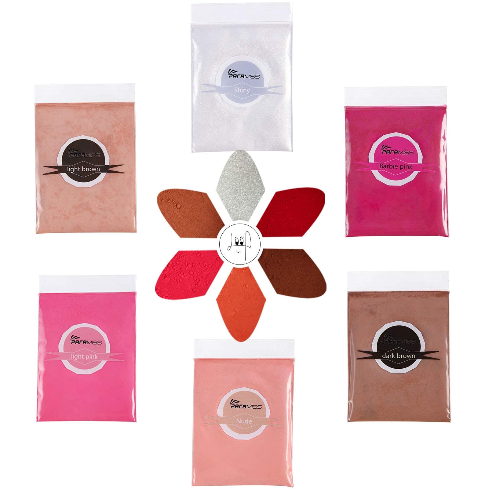 Lip Gloss Pigment Powder Natural Lip Dye 5 Colors x 10G and White Metallic Shimmer Pearl Glitter Pigment Powder for Lip Gloss Lipstick Eyeshadow Cosmetic Grade lip gloss making pigment ﻿