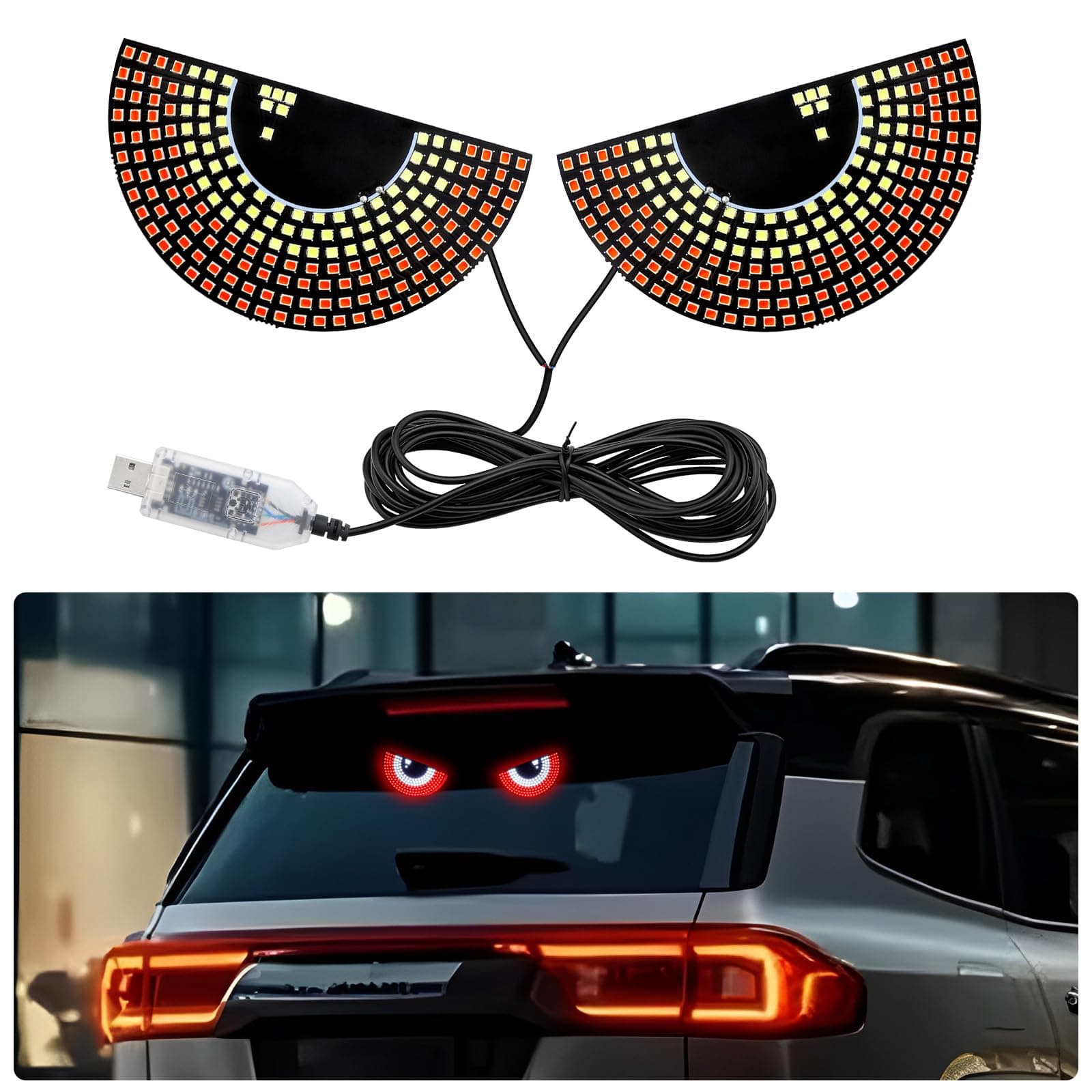 PIFOOG Devil Eyes Light for Cars Windshield LED Demon Eye Lights Car Rear Window Light up Road Rage Sign Flicker Signal Lighting USB Cool Gadgets Red White
