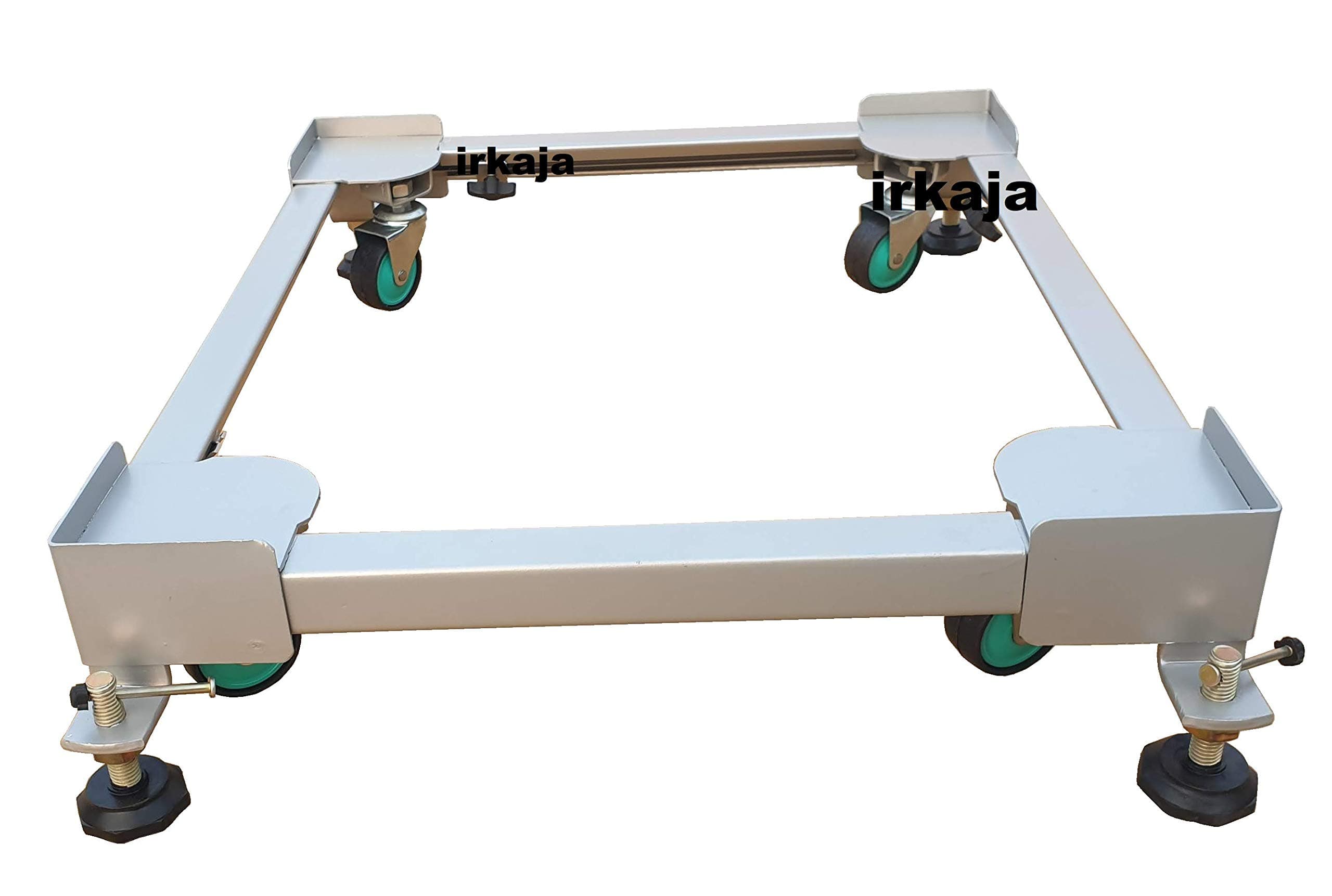 Irkaja Heavy Duty Adjustable Wheeled Metal Front/Top Load Washing Machine Stand/Trolley, Refrigerator, Dishwasher Stand, 170 Kgs Weight Capacity (Adjustable (Min.: 16"X19", Max.: 30"X24"), Silver)