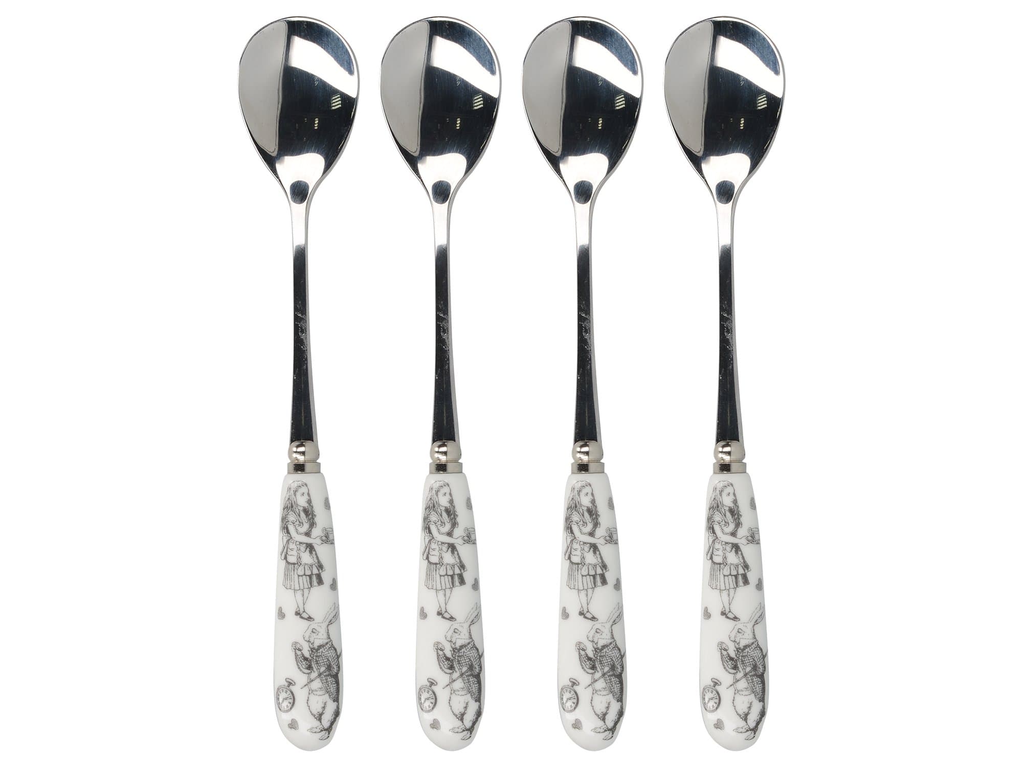 V&A Alice in Wonderland Stainless Steel Teaspoons with Decorative Porcelain Handles, 15.5 cm (6") - White