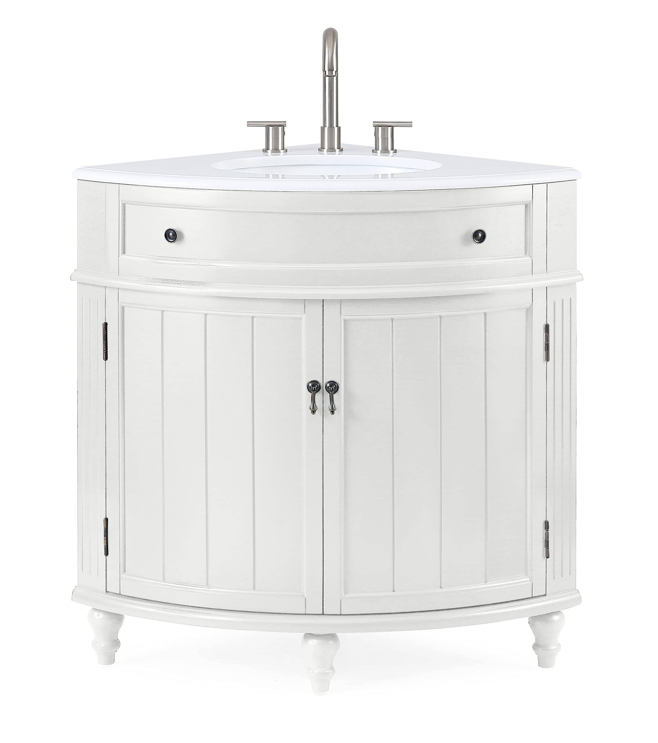 Tennant Brand 24 inch Triadsville White Corner Bathroom Vanity with Sink and White Quartz top