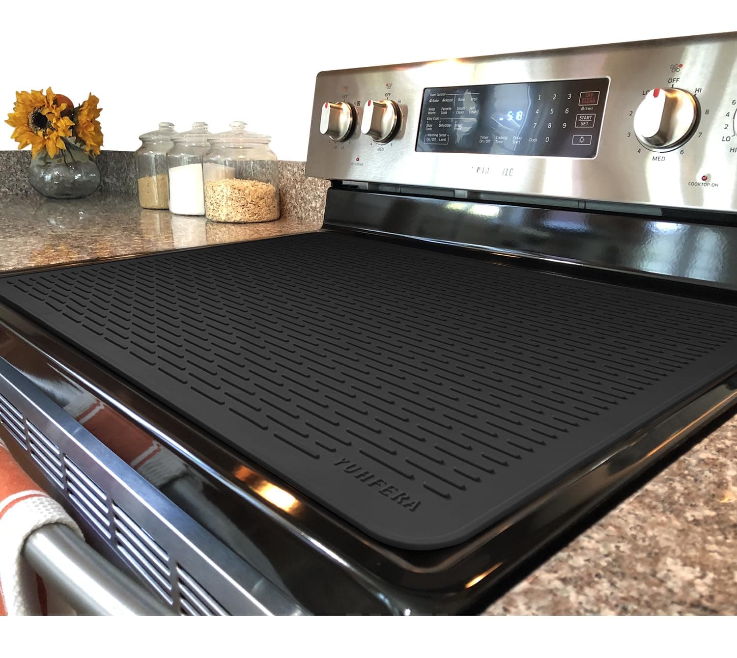 Stove Top Cover for Electric Stove - Silicone Stove Mat for Glass Top, Glass Cooktop Protector, XL Dish Drying Mats For Kitchen,Oven Covers for Electric Stove (Black,30 x 21)