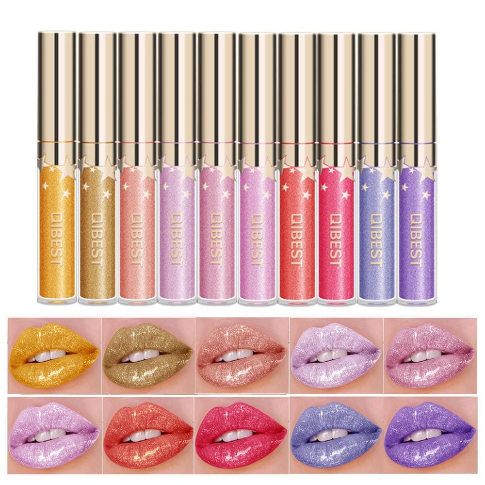 Pearl Light Glass Metal Shimmer Lip Glaze Waterproof Long Lasting Liquid 10 Color Lip Gloss Set