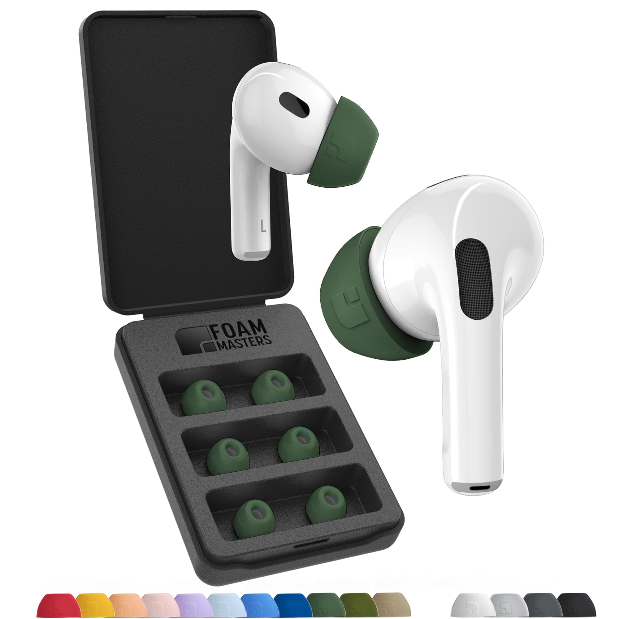 Foam Masters ウルトラプレミアムメモリーフォームイヤーチップ AirPods Pro 第1世代&第2世代用 | 3組 | Black Magic Ver6.0 | 安全 | 快適 | より良いノイズキャンセリング | 交換用バッド – フォレストグリーン S/M/L アソート