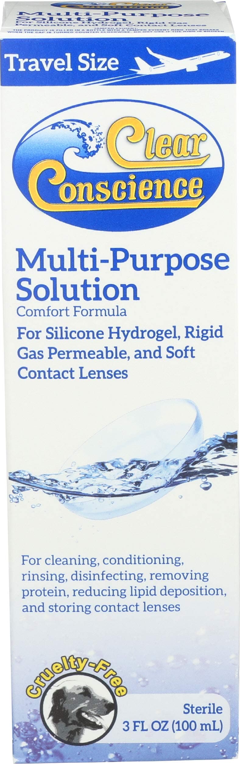 Cruelty-Free Multi-Purpose Contact Lenses Solution - Travel Size Contact Lens Solution, Mild Contact Solution for Contact Lenses, Cleans & Conditions Eye Contacts by Clear Conscience, 3 Fl oz