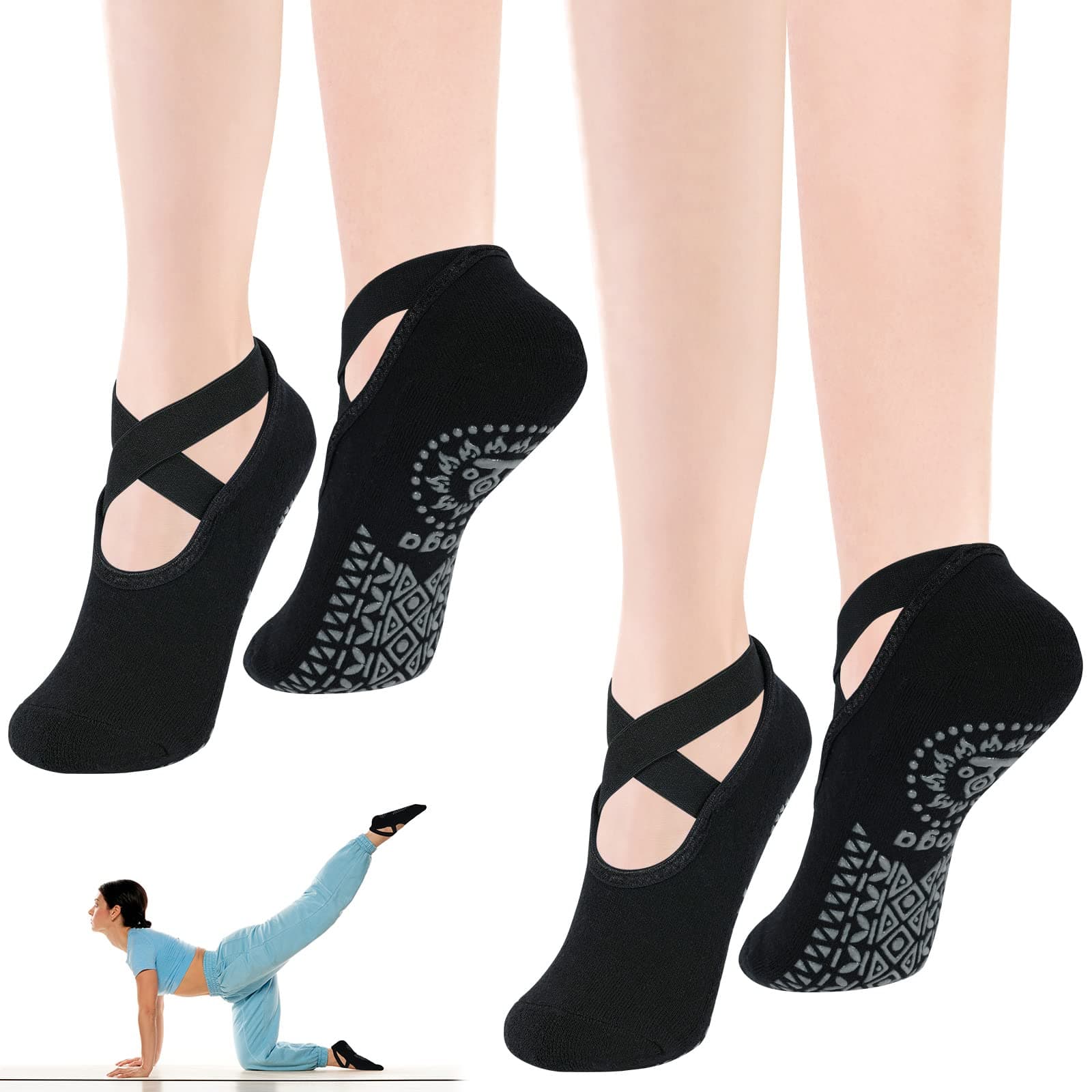 Yoga Socks, Non-Slip Pilates Socks with Straps, for Pilates, Ballet, Barre, Barefoot Workout, Dance