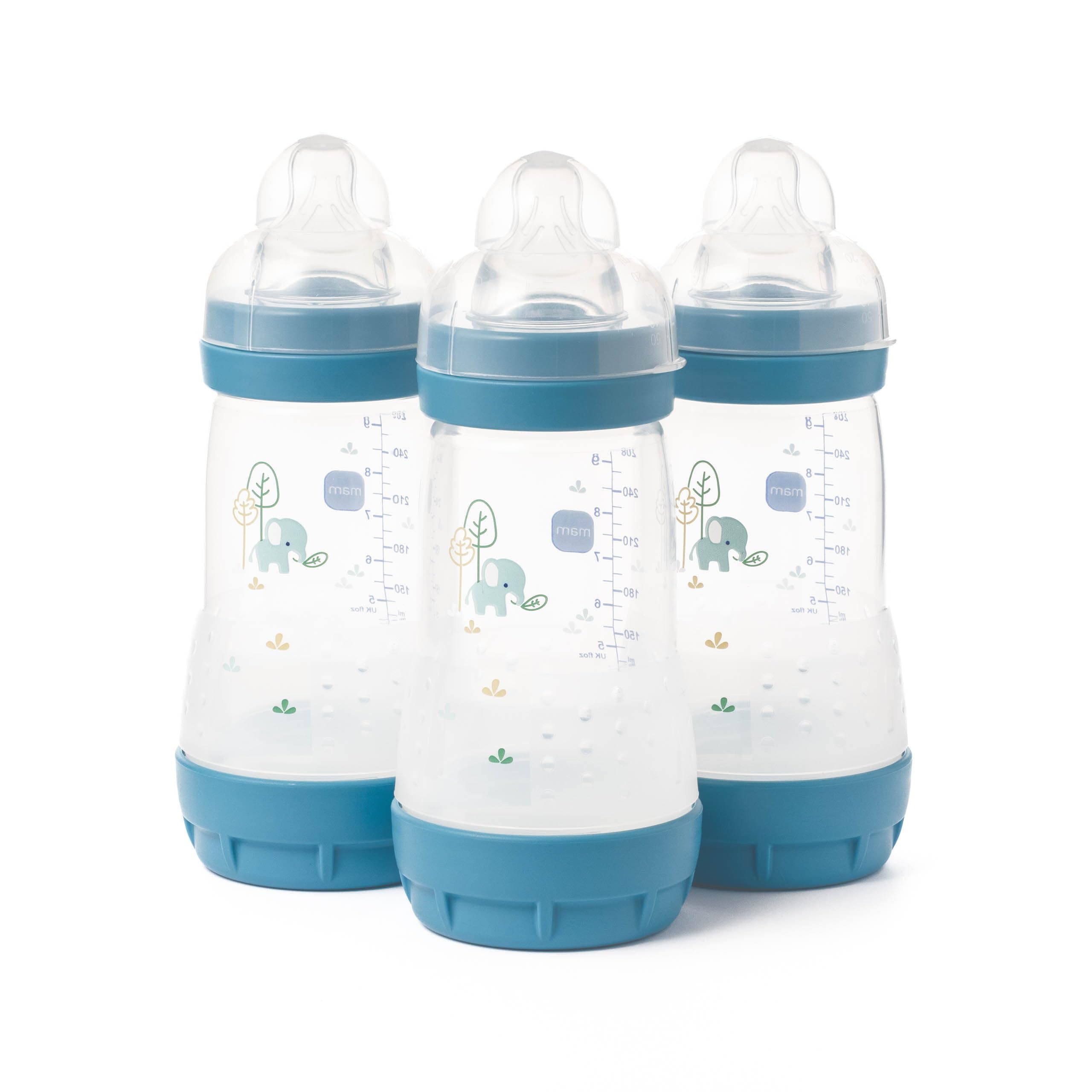 Easy Start Anti-Colic Baby Bottles | 3 Pack (3 x 260) | Self-Sterilising Baby Milk Bottle | Medium Flow MAM Teats Size 2 | Newborn Essentials | Peppermint (Various Designs)