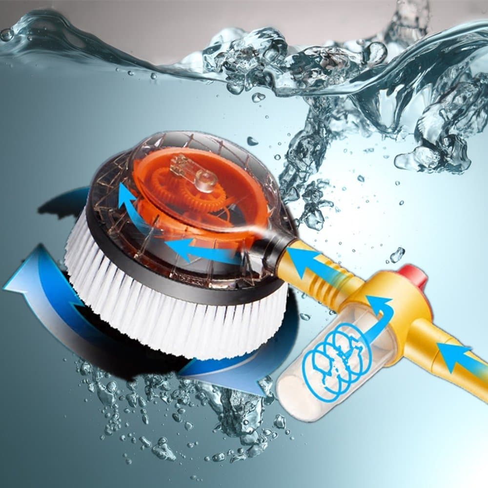 Car Cleaning Brush Automatic Rotation Car Washing Brush Cleaner Tire Wheel Brush Drill Cleaning Tool, Non-Scratch Brush for Wheels,Rims,Motorcycles,Bicycles,With Detergent Container and Long Handle