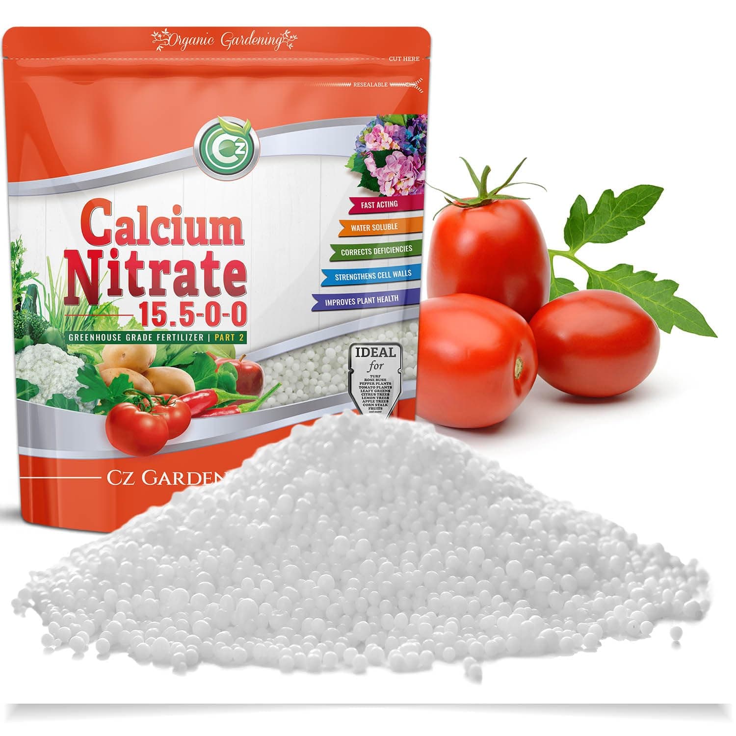 Calcium Nitrate 15.5-0-0 Fertilizer - Made in USA - 5LB Greenhouse Grade Plant Food for Hydroponics, Plants & Gardens – Fruit, Vegetables. Blossom End Rot Tomatoes