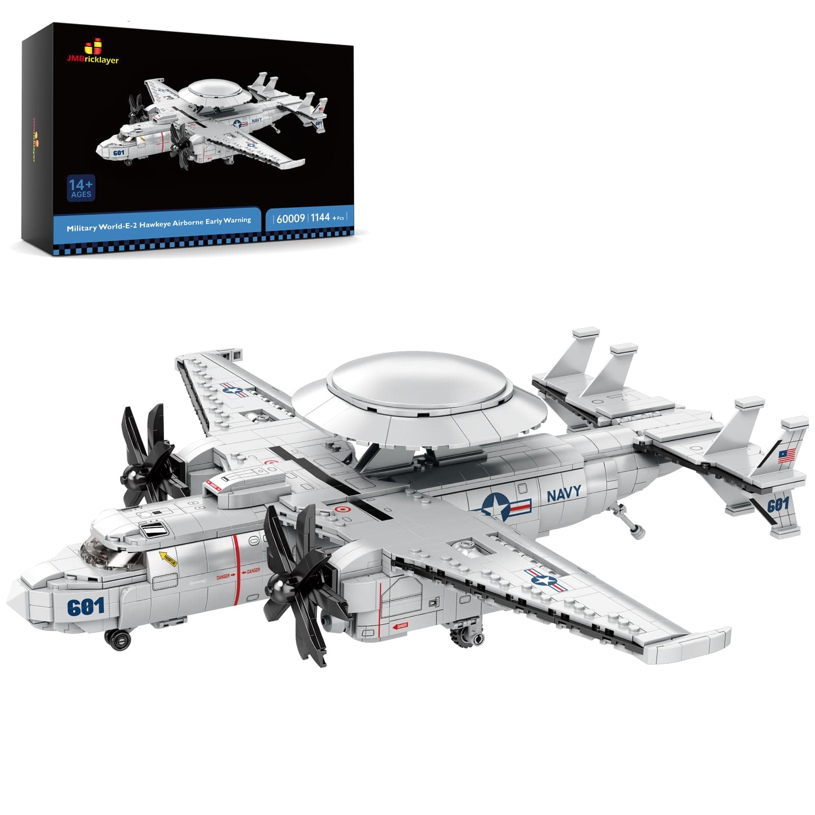 JMBricklayer Airplane Building Block Set 60009, Military E-2 Hawkeye Airborne Early Warning Aircraft Building Toy, Historical Collection or Home Display, Gift for Kids and Adults