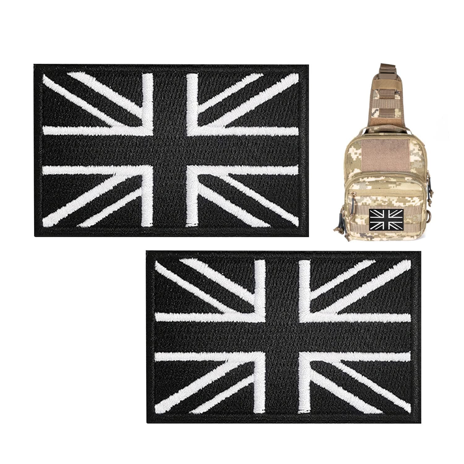 SHENLONG United Kingdom Flag Patch,2pcs Tactical Great British Union Jack Patch Embroidered England Flag Morale Applique Fastener Hook & Loop UK Emblem for Tactical Backpack,Hats Jacket Pants