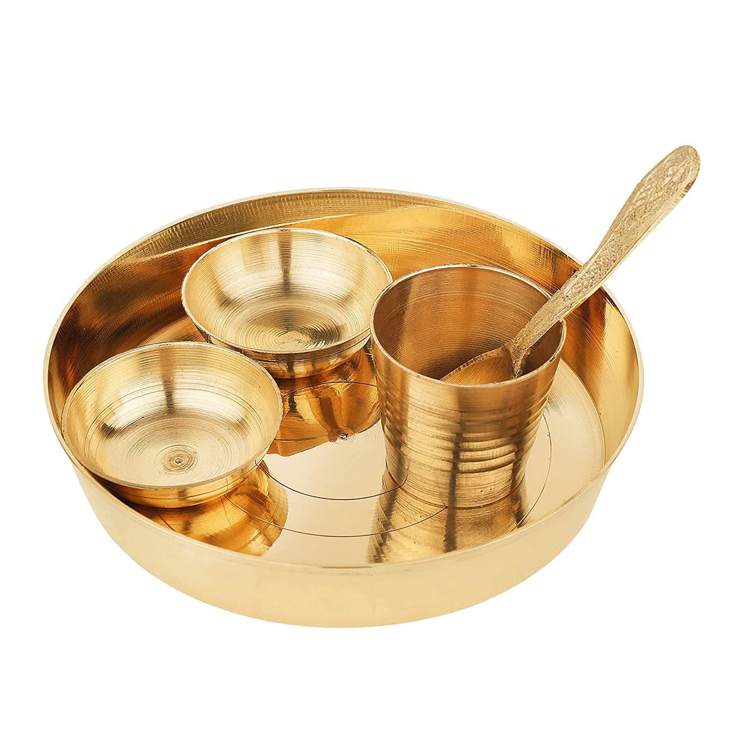 SIYAA ;- Brass Navratri Diwali Special Puja Thali Pure Pital Pooja Thali Set Plate (Size ; 5 inch diameter) (ASJ56KL)