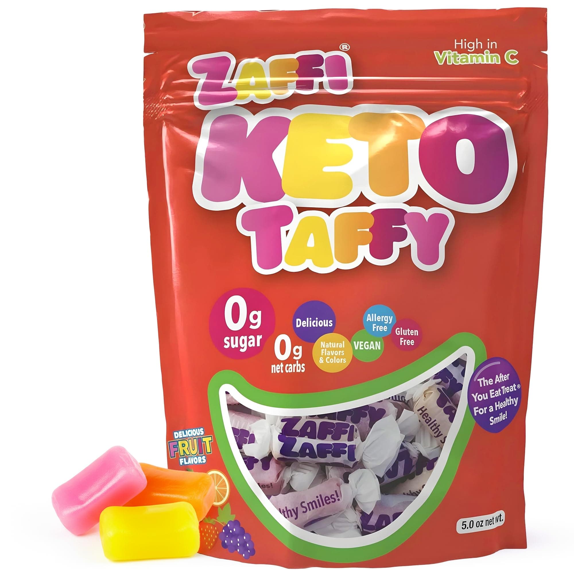 KETO Taffy 5oz Resealable Pouch - Sugar-Free, Low-Carb Chewy Treats for Satisfying and Delicious Snacking