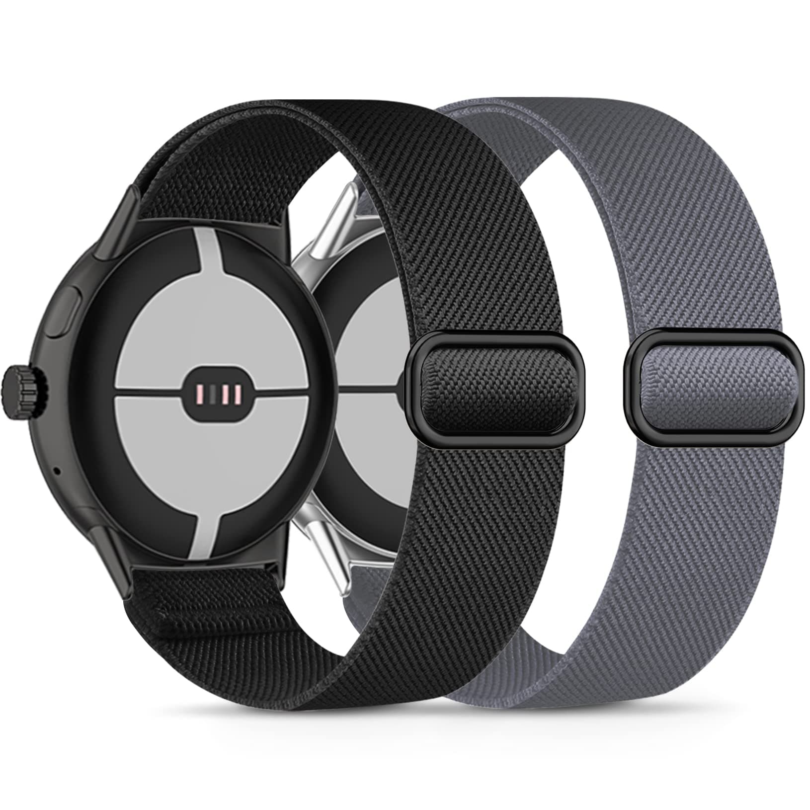 Laband 2 Pack Stretchy Nylon Compatible with Google Pixel Watch Band for Women Men, Elastic Soft Braided Sport Bands Accessories Strap Replacement for Google Pixel Watch