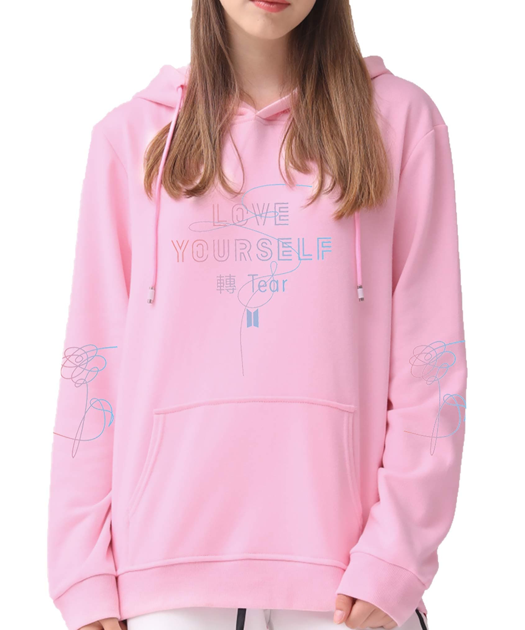 DealRight Kpop BTS Hoodie Love Yourself Hooded Suga Jungkook V Jimin Rap Monster Sweater Jacket Pullover Sweatshirt (Large,Pink)