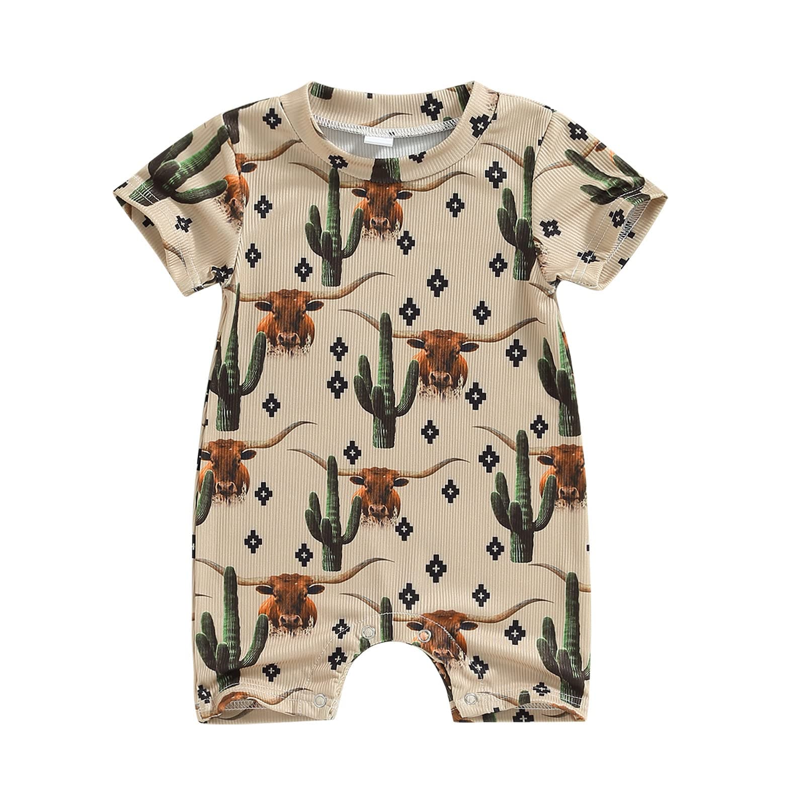 MuasaaluxiWestern Baby Girl Boy Clothes Short Sleeve Cow Print Romper One Piece Bodysuit Shorts Summer Outfit