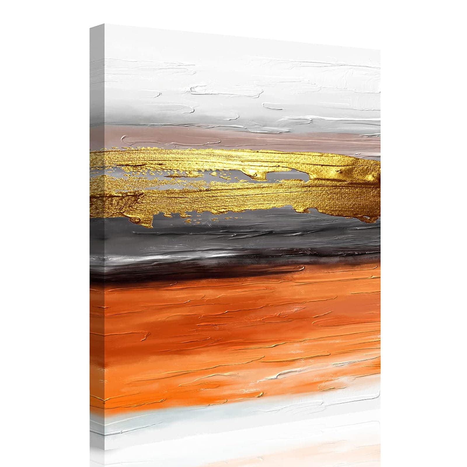 YPY Orange Abstract Picture Wall Art: Canvas Burnt Orange and Gold Painting for Home Living Room Bedroom Decor