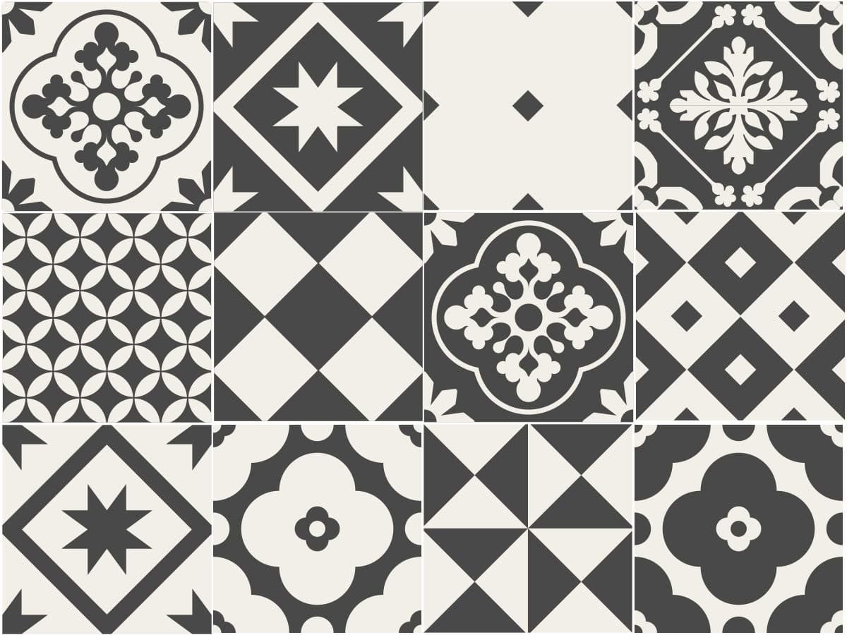 Sirface PACK OF 24 - Geometric Greyscale Tile Decals - Tile Stickers Set for Kitchen and Bathroom (4x4 inches | 10x10 cm)