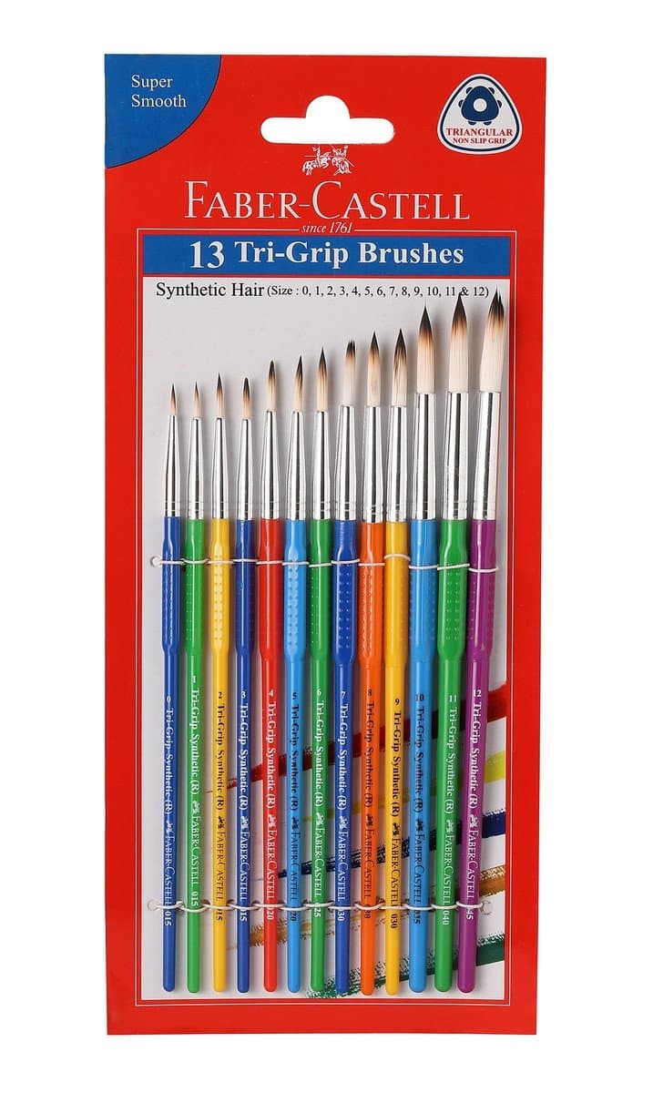Faber-Castell Tri-Grip Synthetic Round Assorted Paint Brush Set of 13