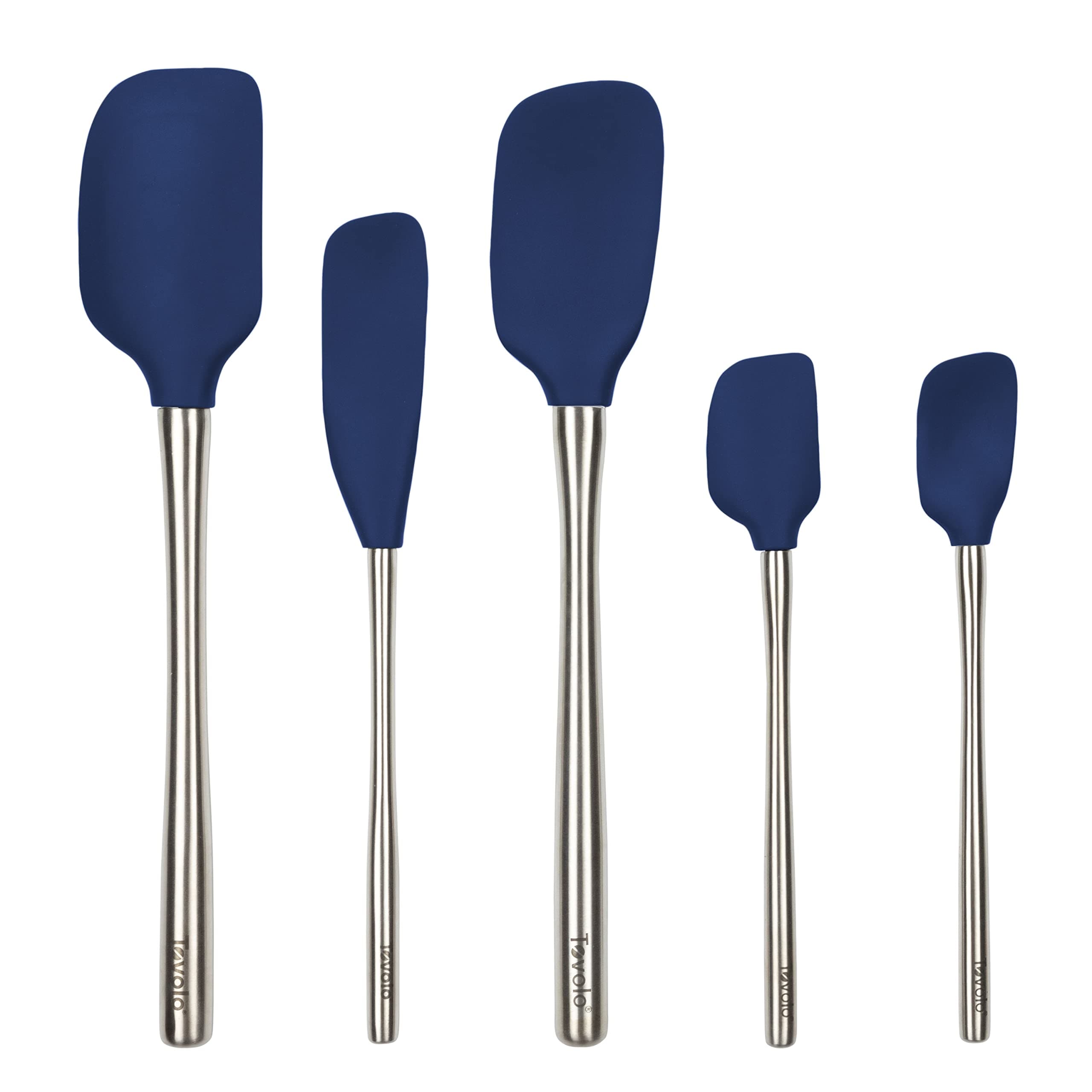 Stainless Steel Handled Silicone Spatula Set of 5 Deep Indigo, Dishwasher Safe Kitchen Spatula Set for Cooking Baking, Non Toxic BPA Free Silicone Spatula set with Metal Steel Handle
