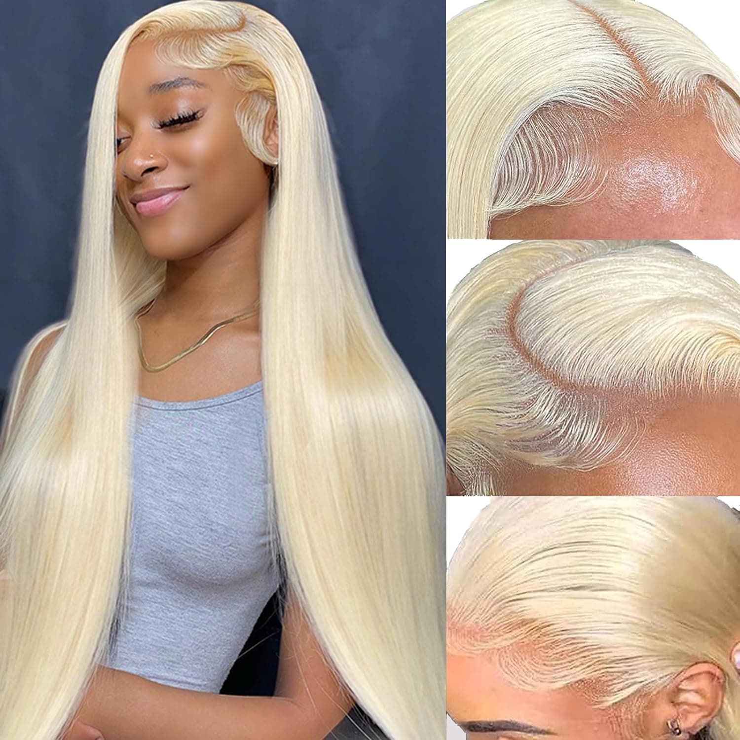 613 Blonde Lace Front Wig Human Hair HD Transparent Straight Wigs Human Hair 13x4 Blonde Lace Front Wigs Human Hair Pre Plucked Guleless Wigs Human Hair 180% Density Frontal Human Hair Wigs 26Inch