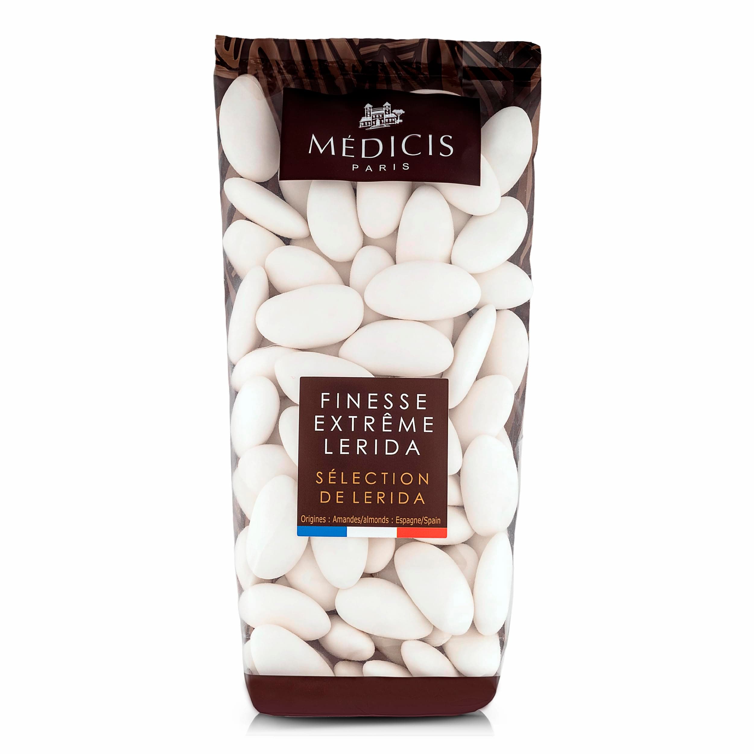 Medicis Premium Candied Almond Dragees (French Jordan Almonds) Sugar Coated Candies Ideal as a Party Favor for Weddings and Baby Showers, 75 Count Bag 8.8oz, White