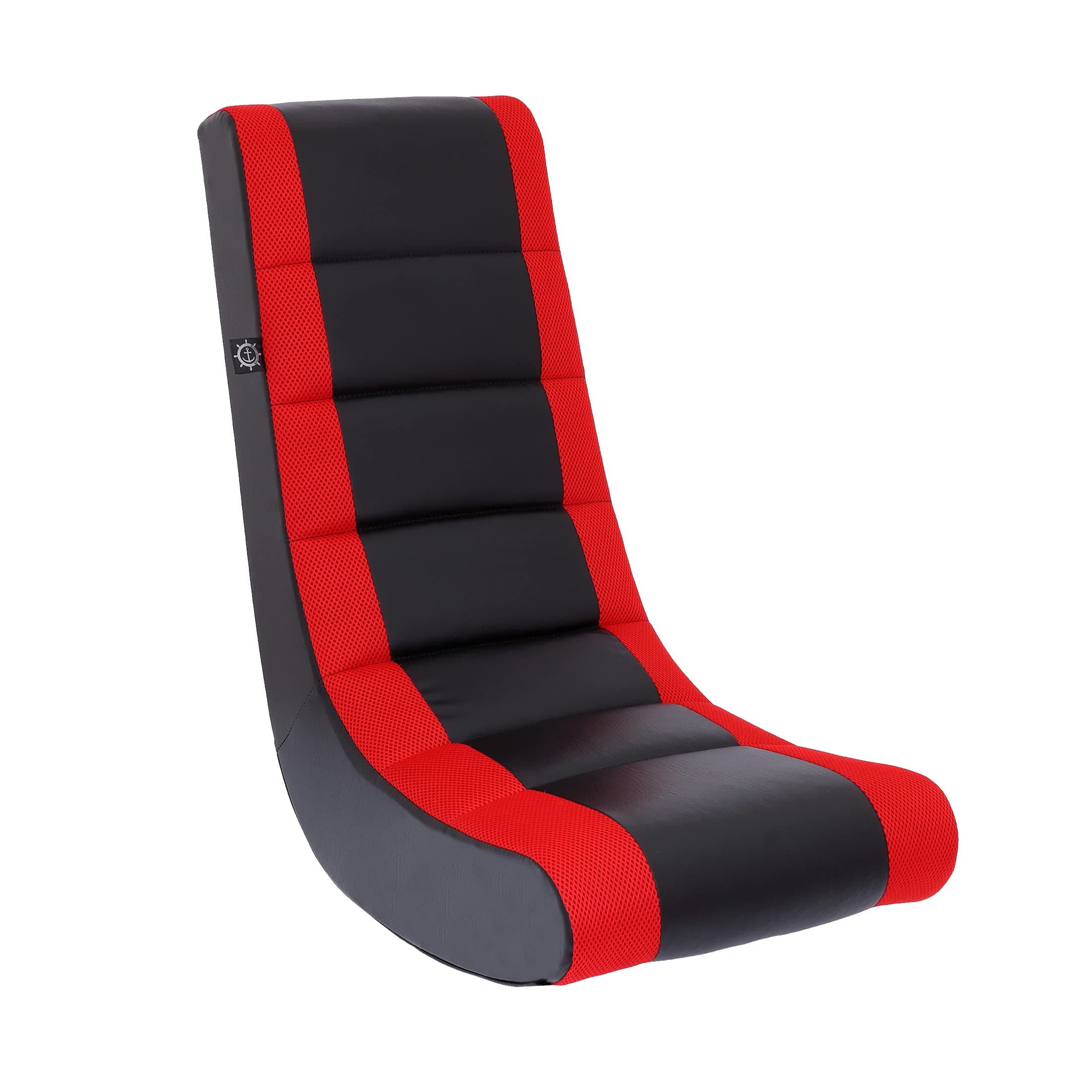 The Crew Furniture Classic Video Rocker Floor Gaming Chair, for Kids and Teens, PU Faux Leather & Polyester Mesh, Black/Red
