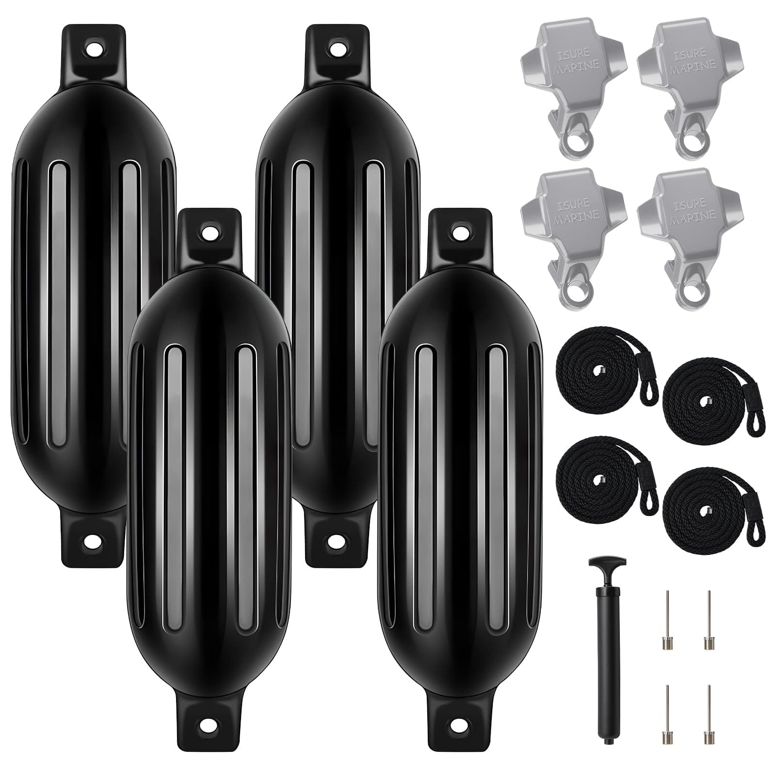 4 Pack Boat Bumper for Docking Inflatable Boat Fenders with 4 Boat Bumper Clips 4 Ropes 1 Pump and 4 Needles for Buoy Pontoon Boat Marina Dock Protector