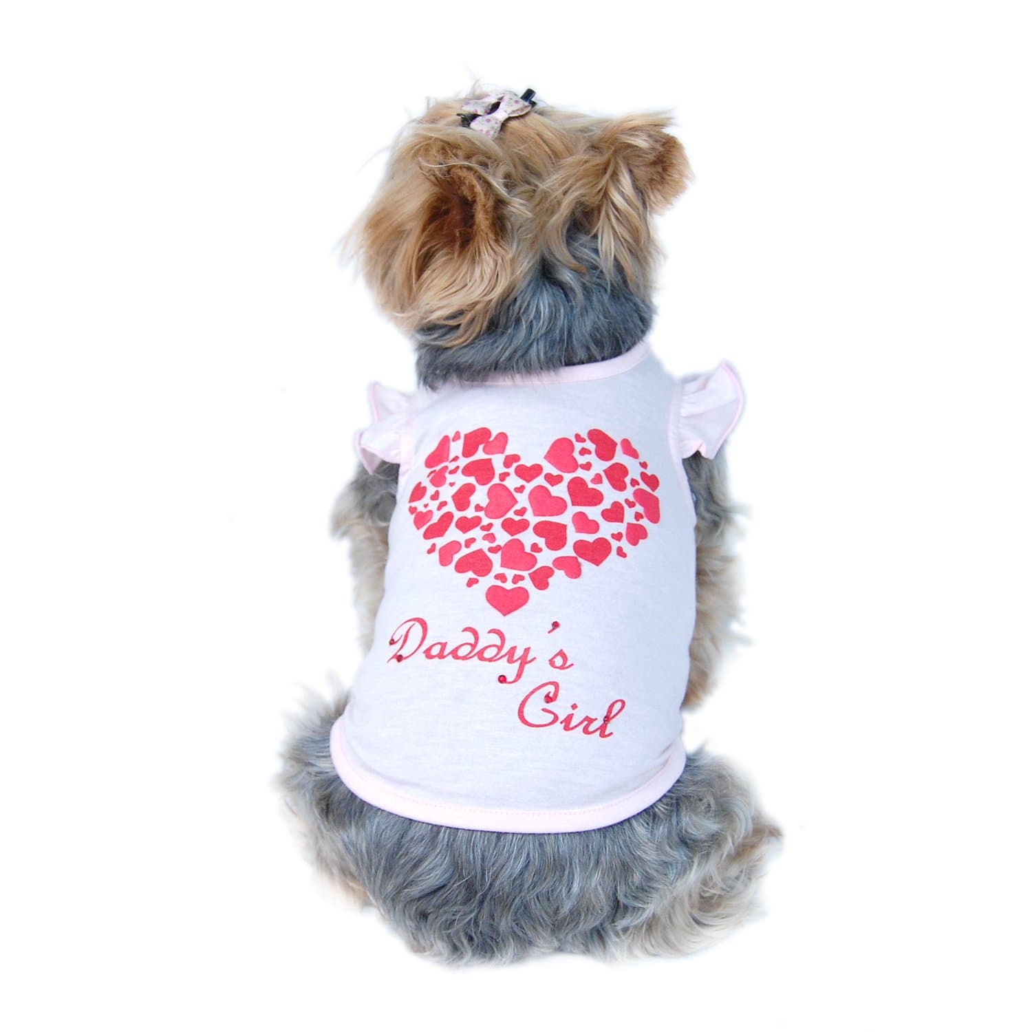 Anima Rhinestone DADDY'S GIRL Dog Shirt with Glittery Heart on Back, Small Sweet Pink
