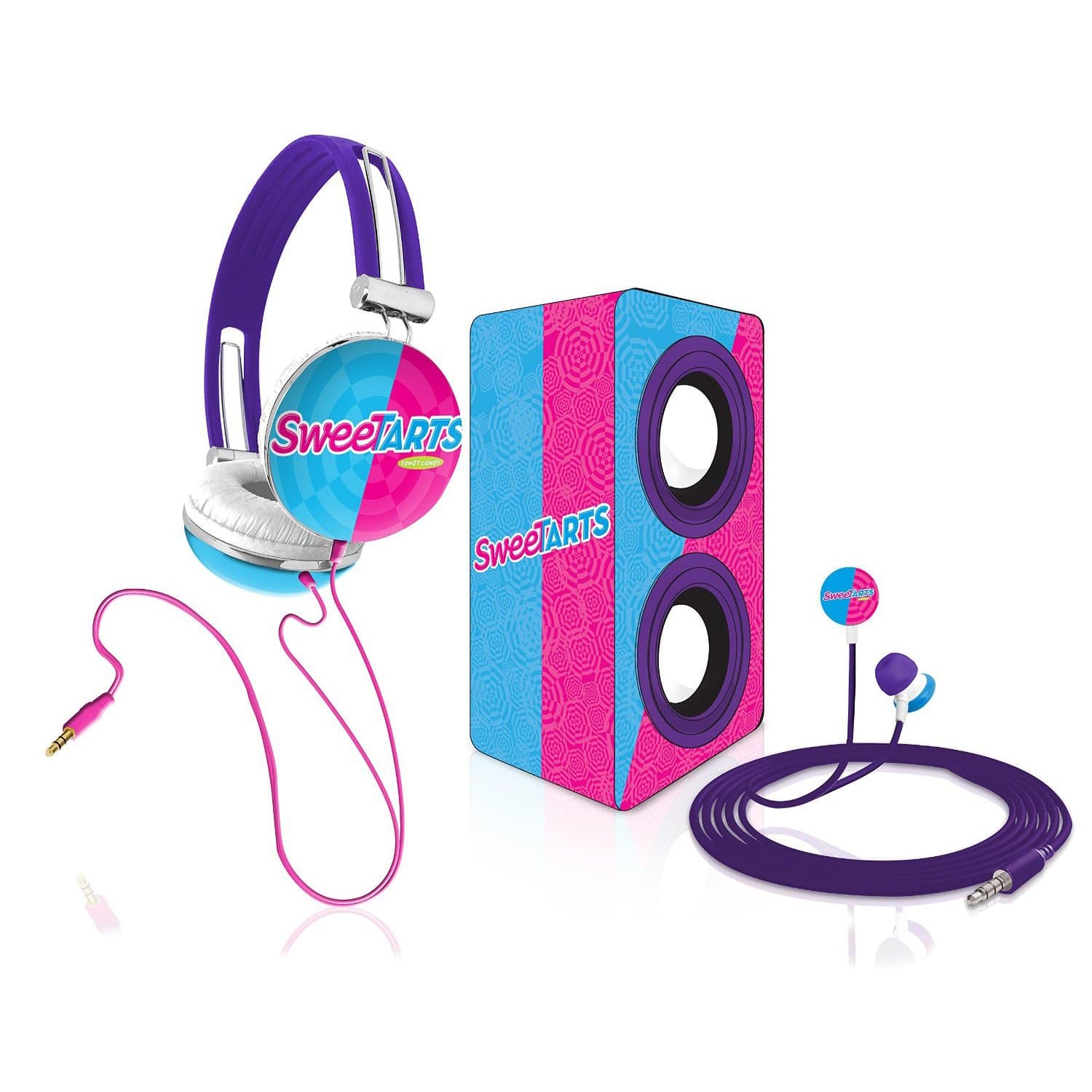 Stereo Combo Pack, Stereo Headphones, Earbuds, and Speakers good for iPhone, iPad, iPod, Smartphones, Tablets, Laptops and more - SweeTarts