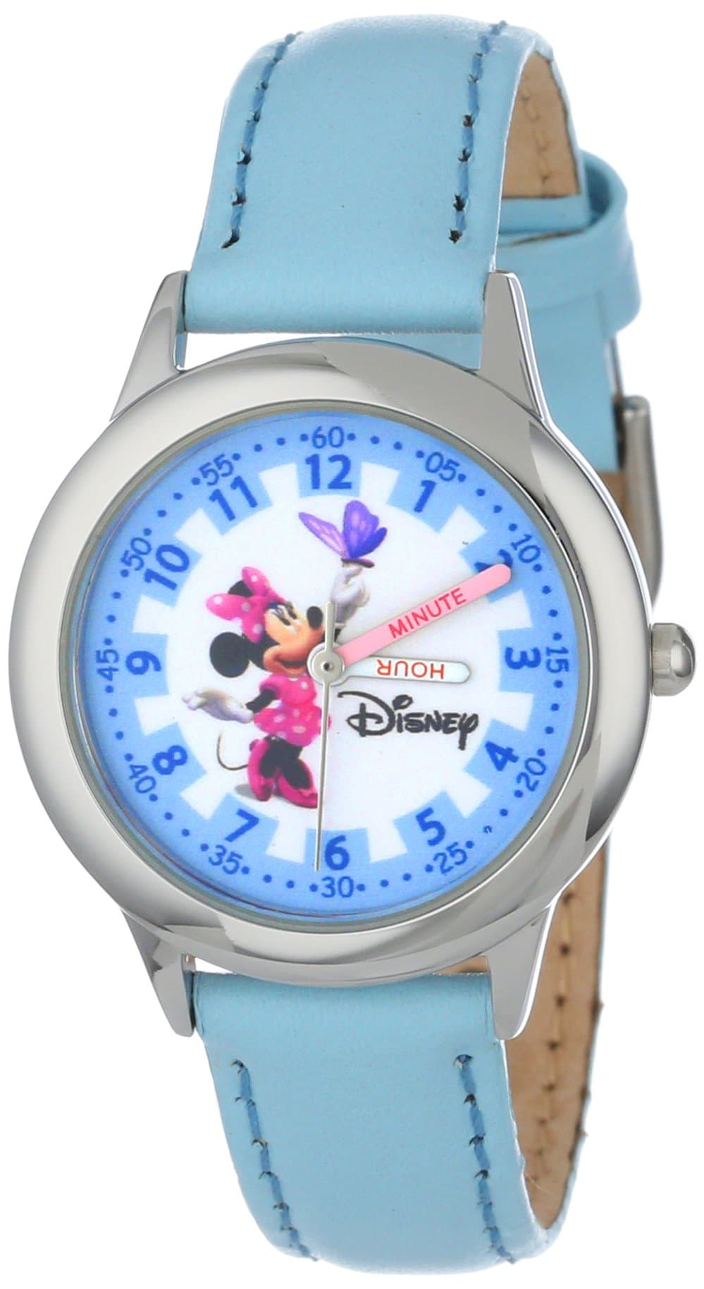 Disney By Ewatchfactory Kids Minnie Mouse Quartz Watch with White Dial Time Teacher Display and Blue Leather Strap W000040