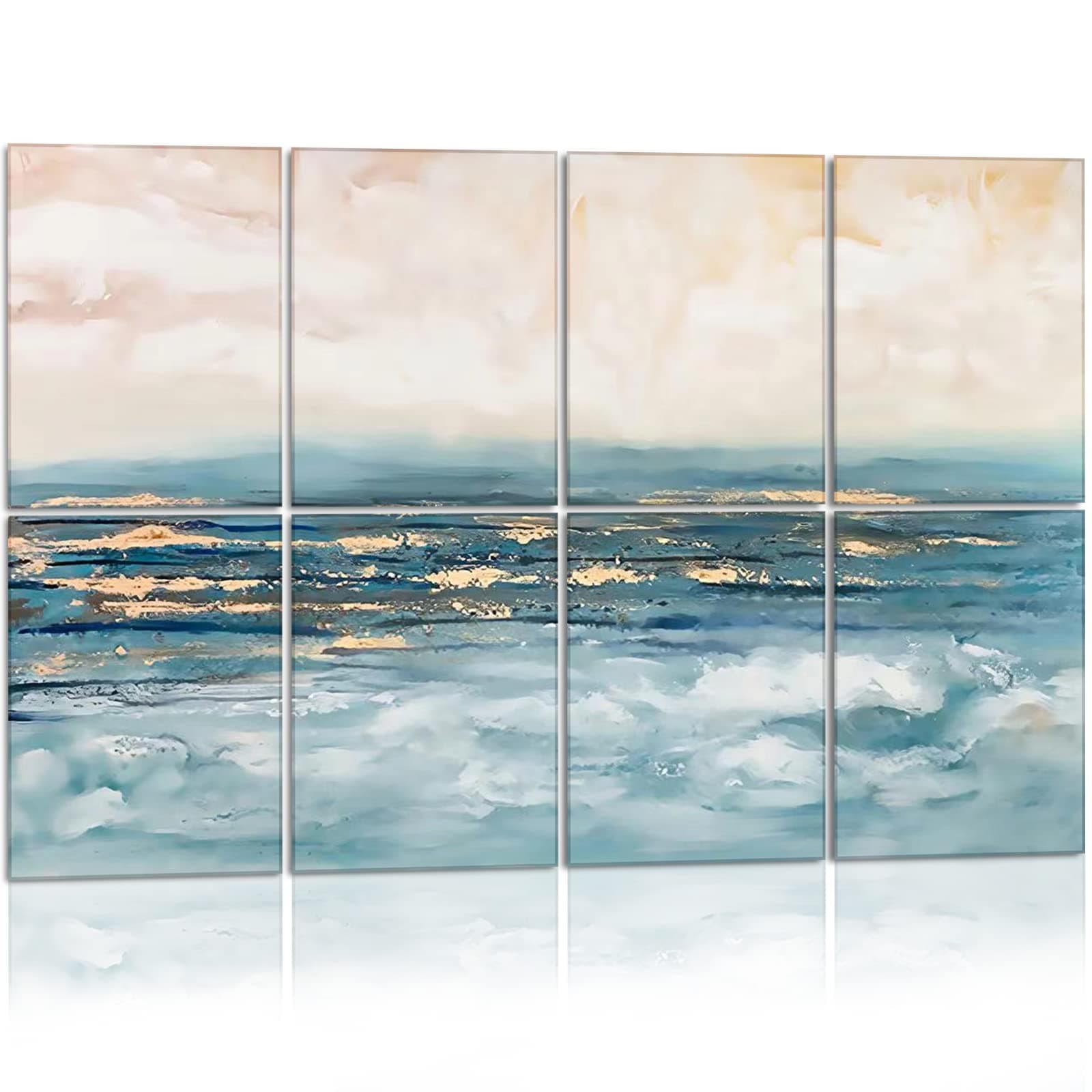 Art Acoustic Panels,48" x 32" Self-Adhesive Soundproof Wall Panels,8 Pack Decorative Sound Absorbing Acoustic Wall Panels for Living Room, Home& Offices (Fog in the sea)