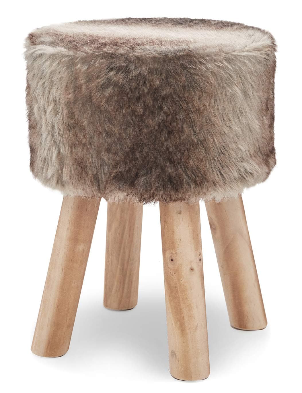 Suhu Fur Foot Stool Rest Ottoman Salon Taburete Fauxfur Stools Chair for Living Room Bedroom Vintage Poffee Seat Stool Round 4 Wooden Legs Brown
