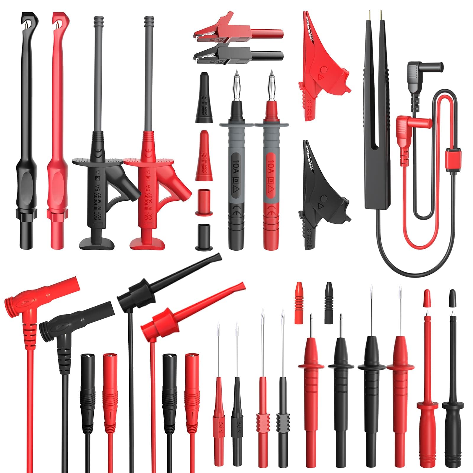 Goupchn 25PCS Silicone Multimeter Test Leads Kit with Replaceable Wire Piercing Probes Set, Alligator Clips, Test Hook Clips, Testing Tweezer for Digital Electrical Multimeter Testing