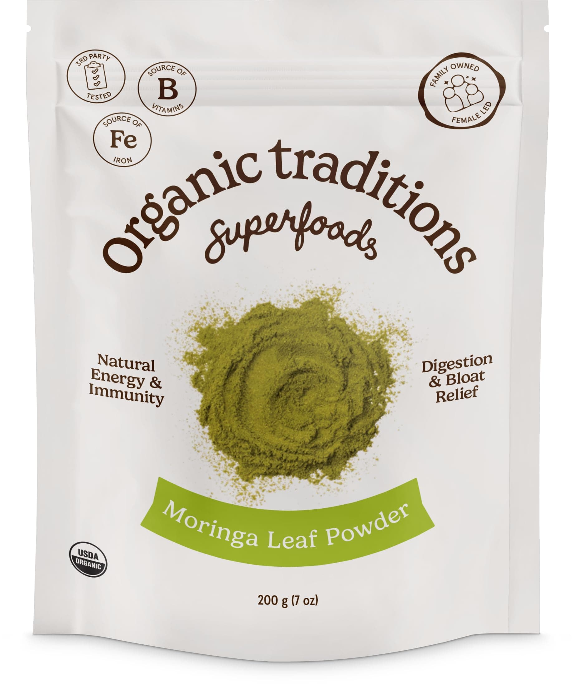 Organic Traditions Moringa Powder Organic, Green Superfood for Smoothies with Moringa Leaves, Rich in Natural Vitamins and Minerals, Traditionally Used for Daily Well Being, Vegan Non-GMO, 200g / 7oz