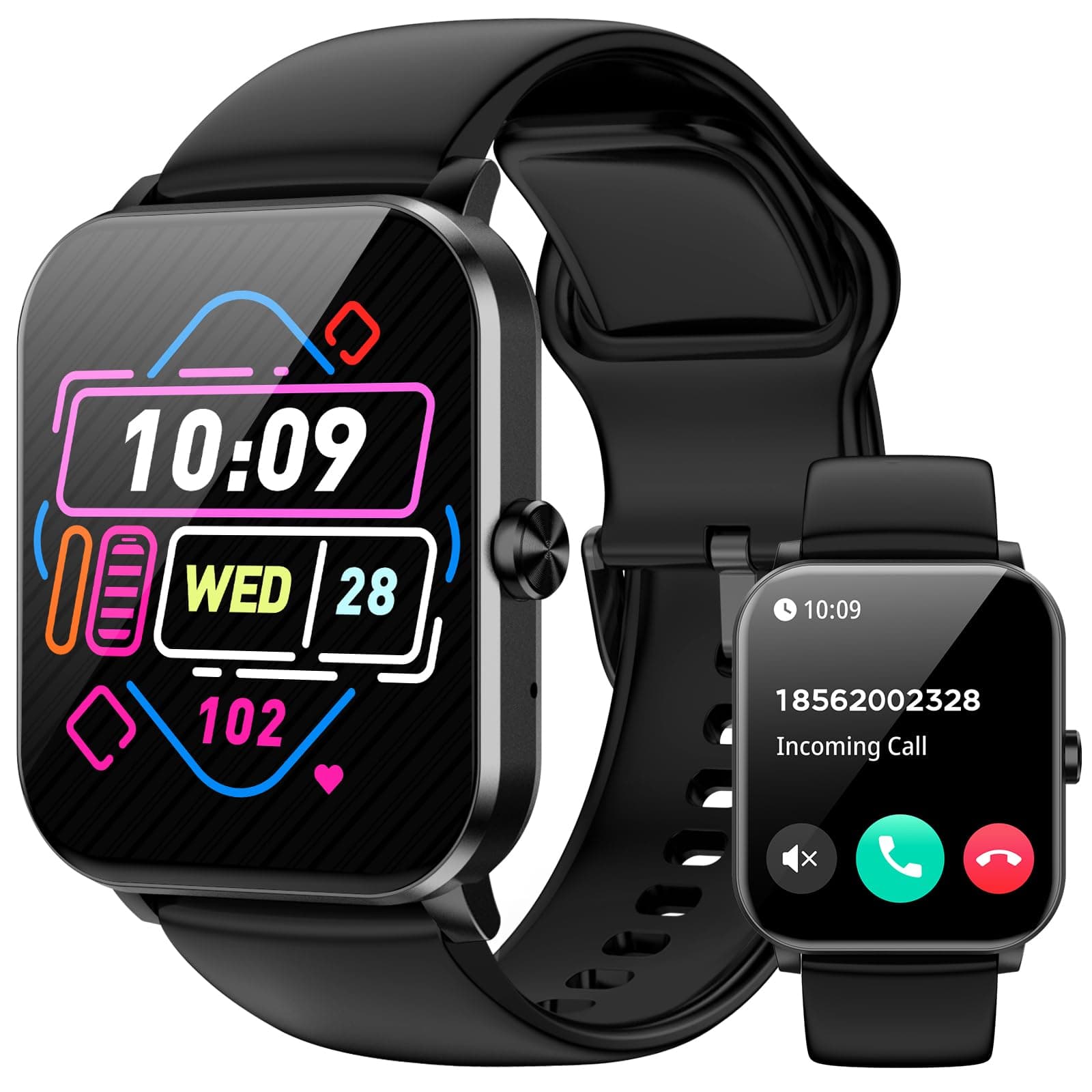 Smart Watch for Men Women, 1.85'' HD Smart Watches (Answer/Make Call), Fitness Tracker with 120+Sports Modes, IP68 Waterproof, Heart Rate/Sleep Monitor, Pedometer Smartwatch for Android iOS(Black)