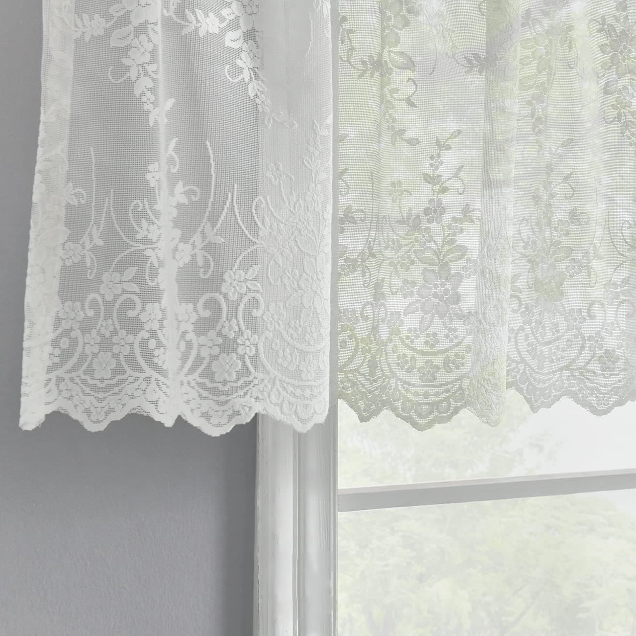 Kotile Lace Valance for Kitchen Window, Vintage Floral Embroidered Sheer Valance Curtain 18 Inch Length, Rod Pocket Privacy Short Lace Cafe Curtain Panel, 52 x 18 Inch, 1 Panel, Ivory