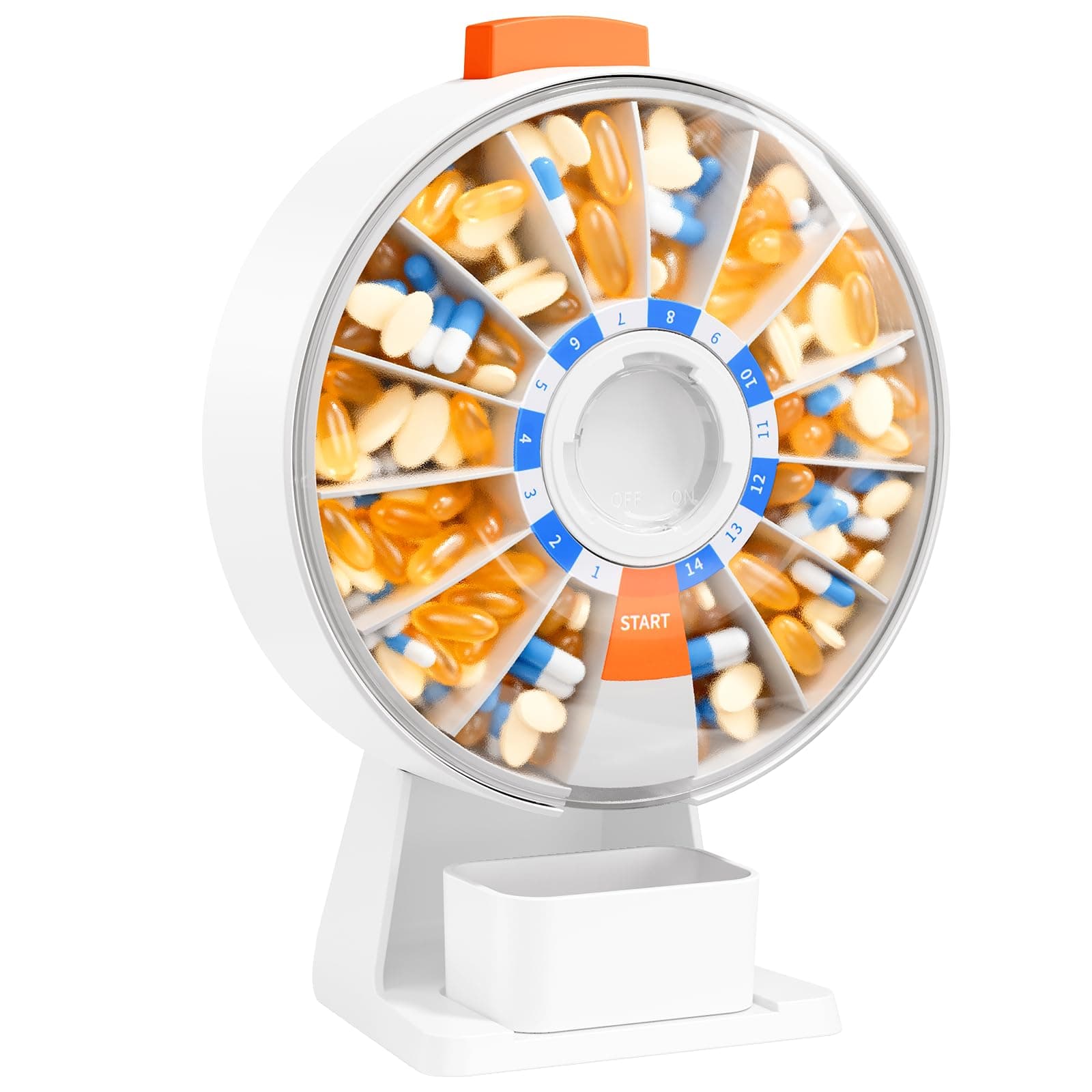 Daviky Pill Dispenser Daily, Large Pill Organizer with Wall-Mounted or Standing Use, 14 Days Pill Box, Push Button Design, Weekly Pill Organizer for Vitamin, Medicine.Supplement, Fish Oil