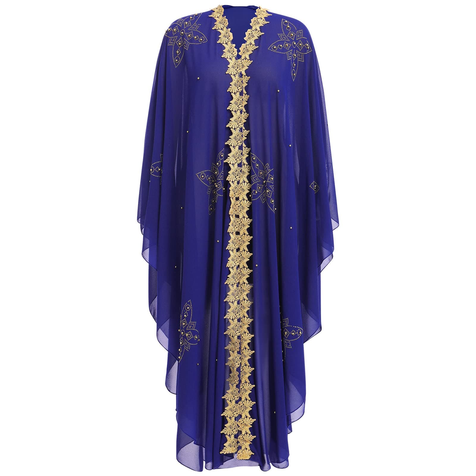 Women Open Front Loose Fit Batwing Long Sleeve Abaya Dubai Kaftan Turkish Muslim Hijab Dress Cardigan Chiffon Hooded African Evening Dresses Hot Drilling Maxi Kimono Robe