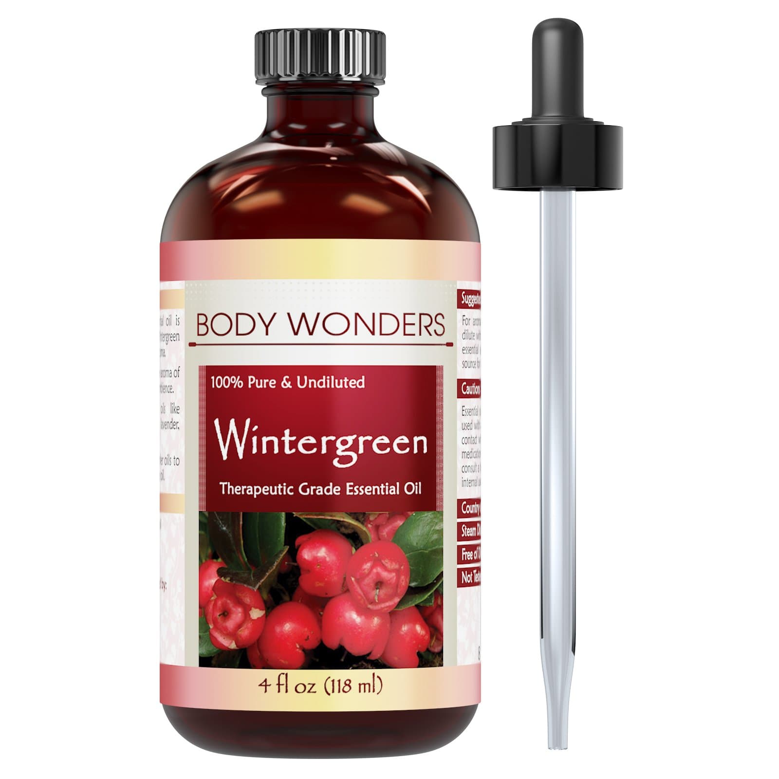 100% Pure & Undiluted Wintergreen Therapeutic Grade Essential Oil 4 Fl Oz 118 Ml