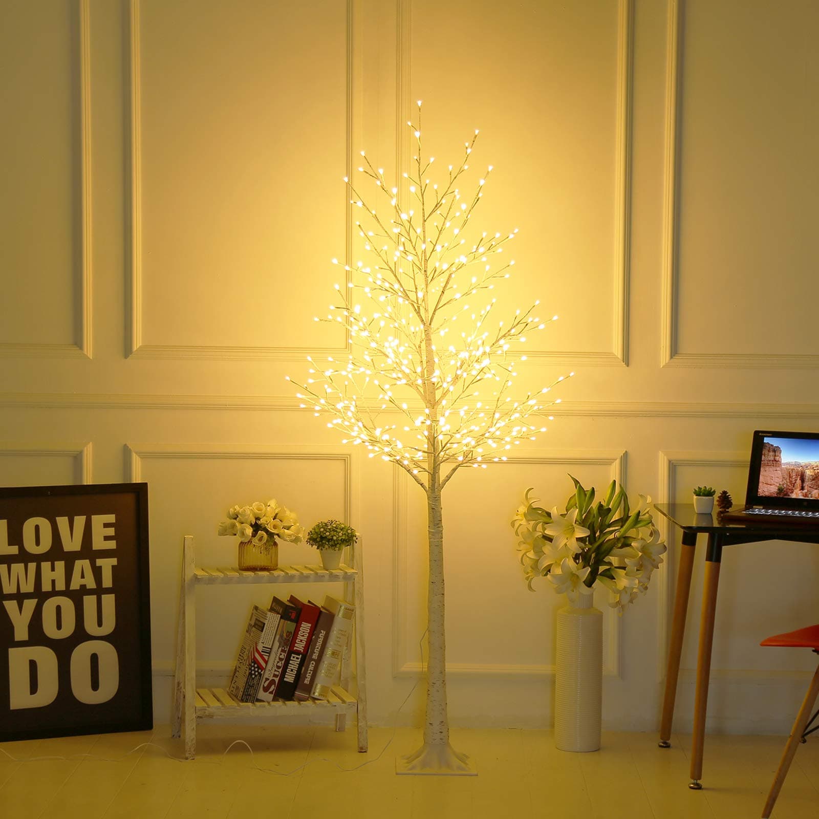 Bolylight LED Birch Tree 6ft 480L LED Christmas Decorations Lighted Tree Decor for Bedroom/Party/Wedding/Office/Home Outdoor and Indoor Use Warm White
