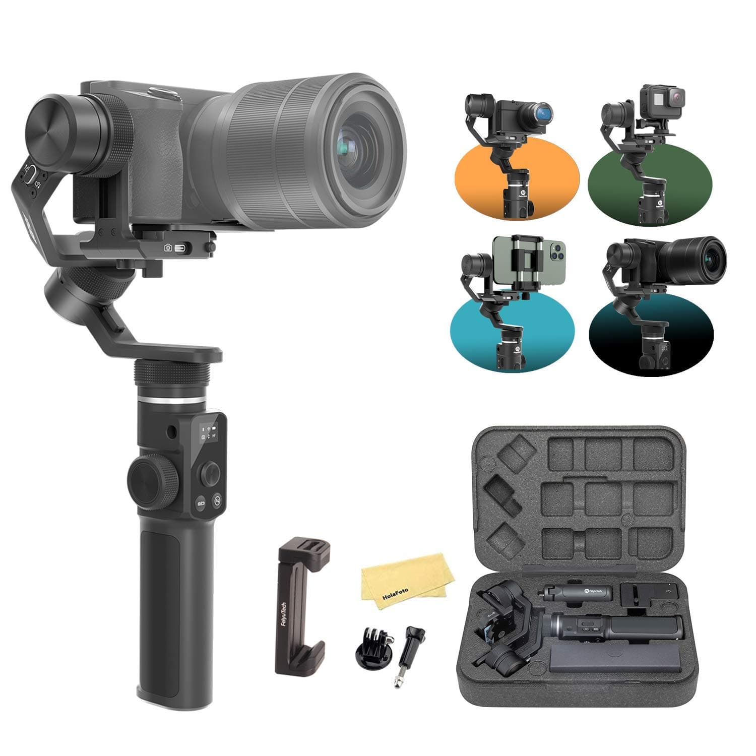 Feiyu G6 Max Kit 3-Axis Splash-Proof Stabilizer YouTube Video Gimbal Tool for Mirrorless Camera Sony a6400 a6100 Sony RX100, Smartphones Like iPhone, Samsung Action Camera GoPro Hero 8 7 6, Sony RX0