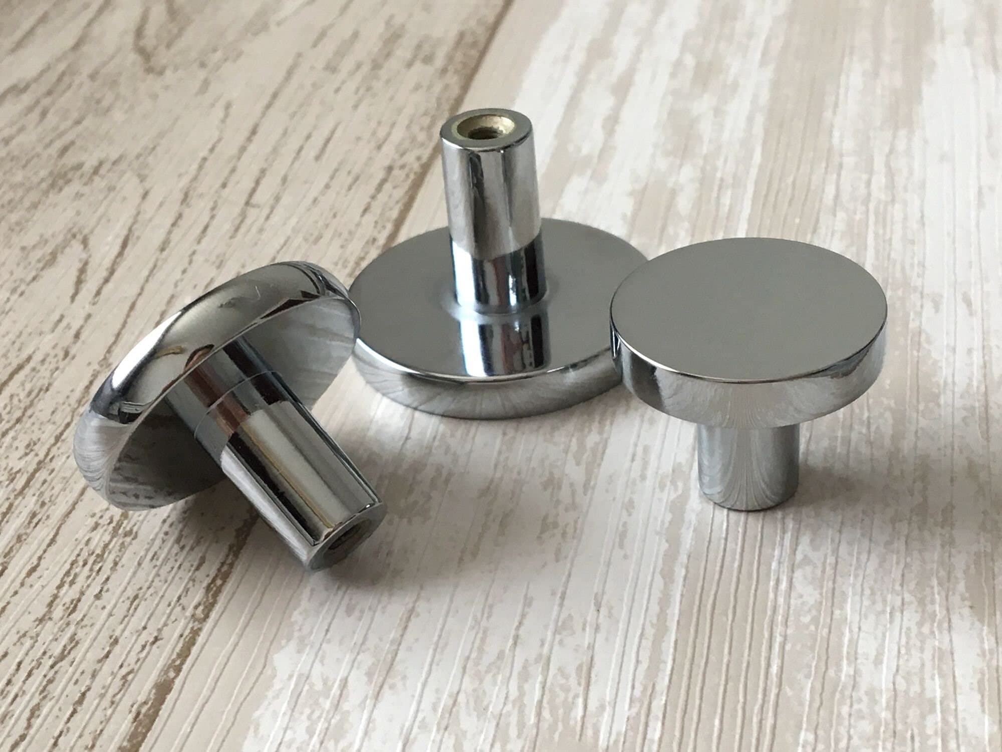 4 Pcs Shiny Silver Cabinet Door Knobs & Drawer Pulls – Polished Chrome Round Door Knobs and Handles for Kitchen Cupboard Dresser Wardrobe, 28 * 20 mm